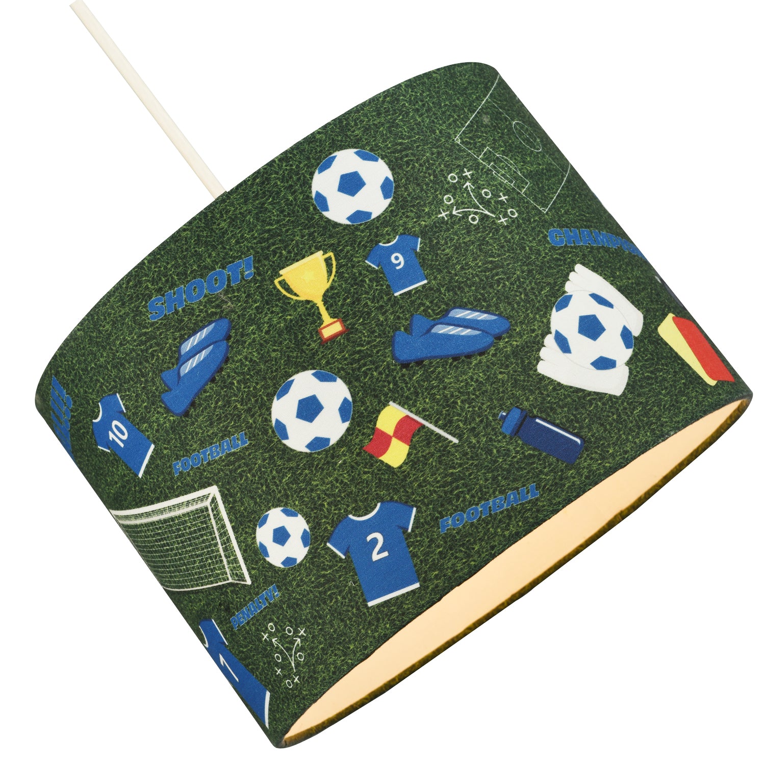 Royal Blue Themed Football Cotton Fabric Lamp Shade with Grass Background Image 4