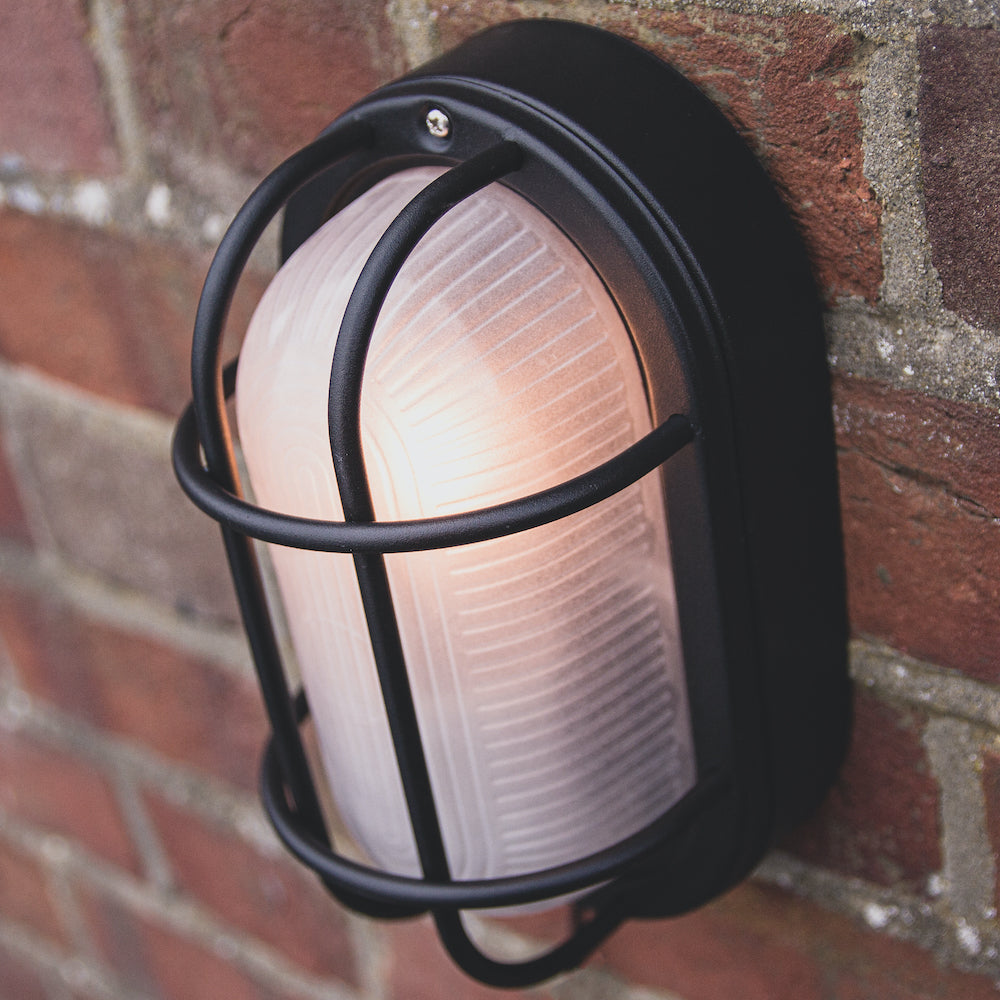 Matt Black Cast Aluminium Outdoor Oval Bulkhead Wall Light Image 3