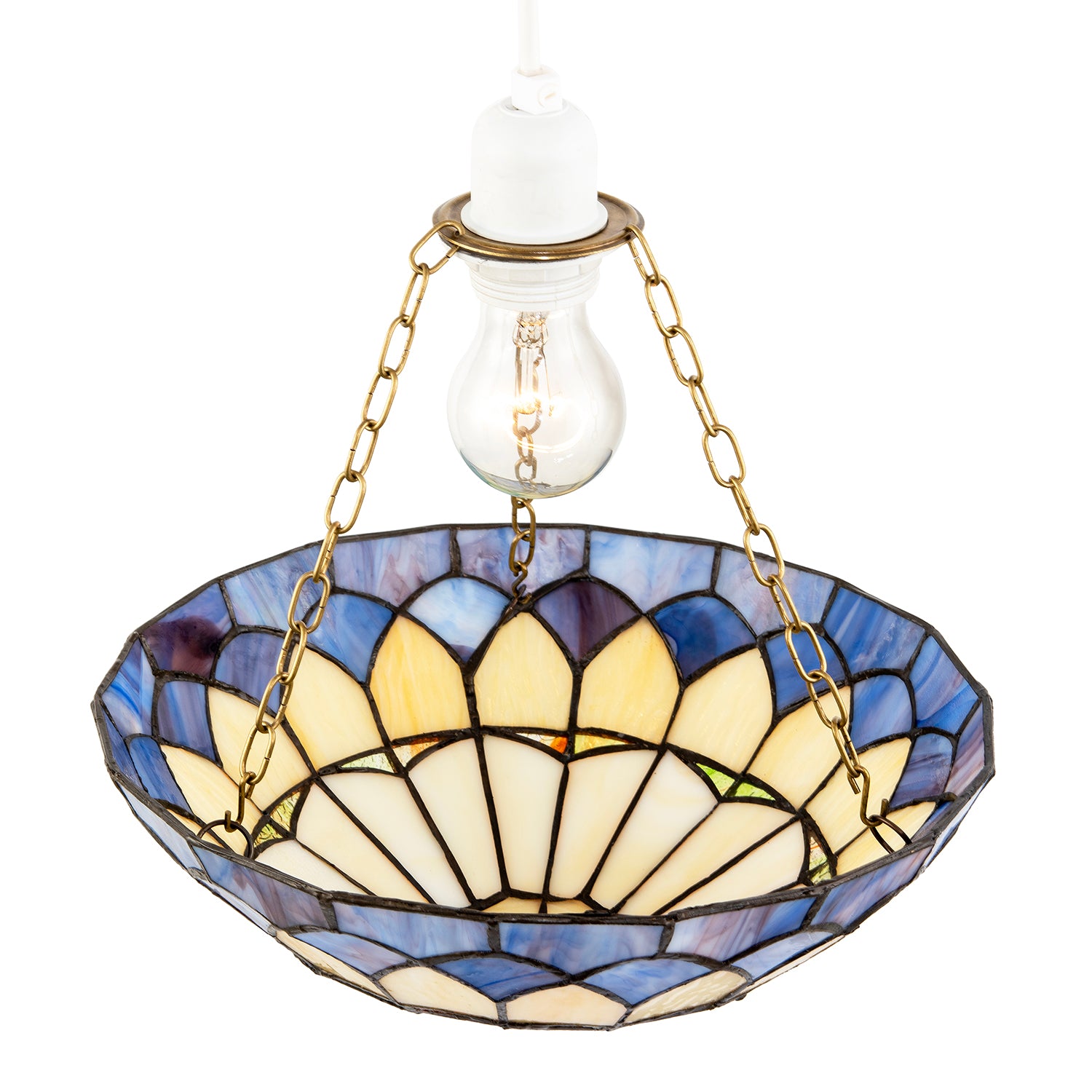 Lavender Purple Stained Glass Domed Tiffany Pendant Shade with Chains Image 3