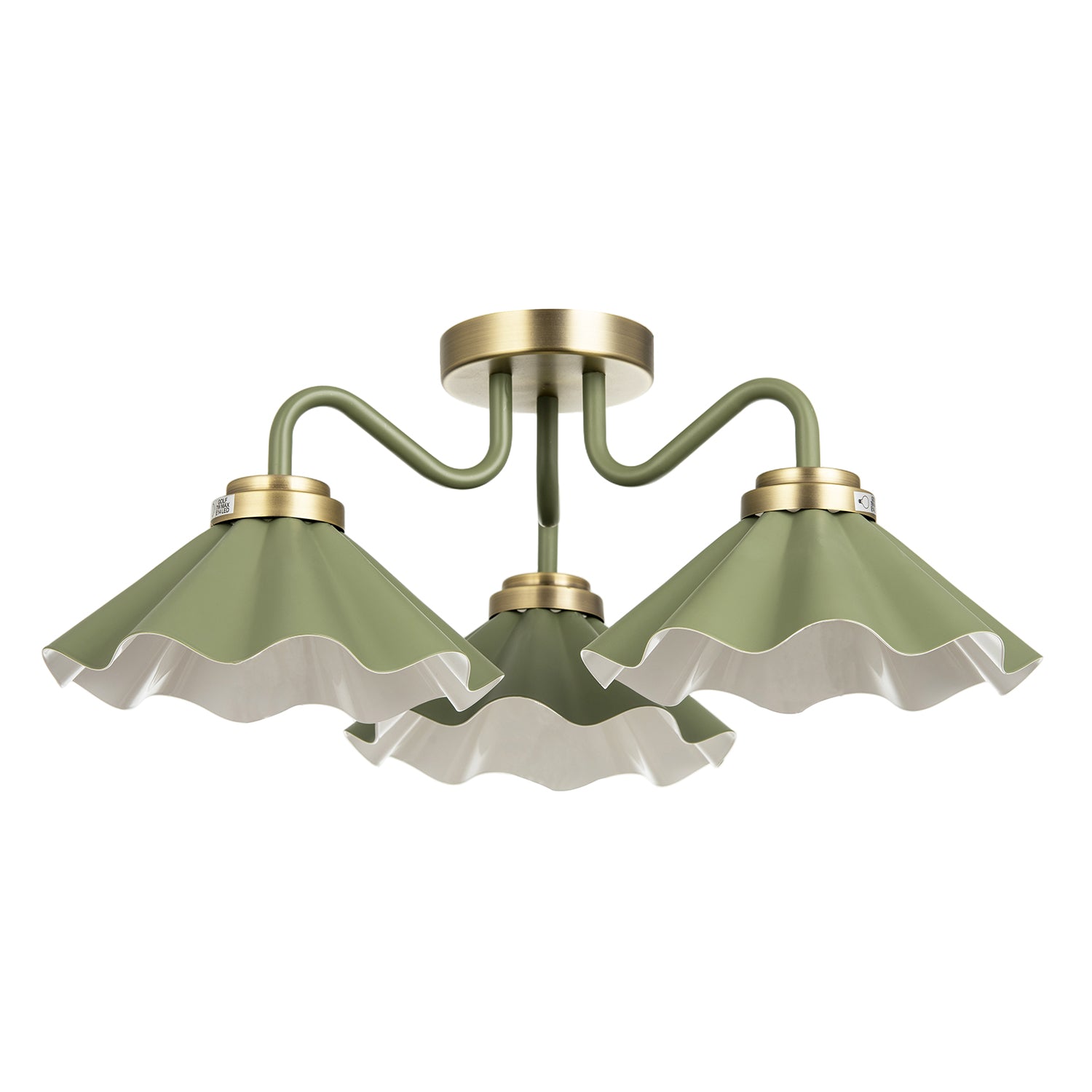 Designer Ceiling Light with Soft Olive Green Scalloped Metal Shades Image 1