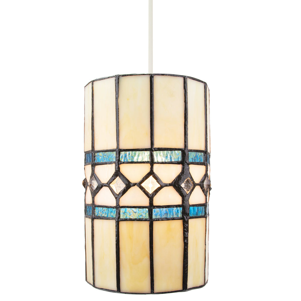 Contemporary Amber Glass Tiffany Pendant Light Shade with Bright Teal Strips Image 1