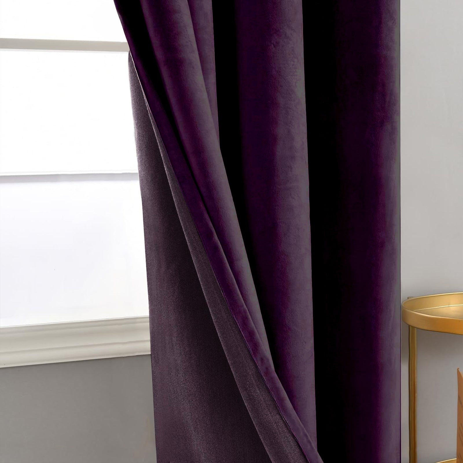 Plum Purple Velvet Blackout Eyelet Curtains - 46x63 Inch Drop - Pair Image 2