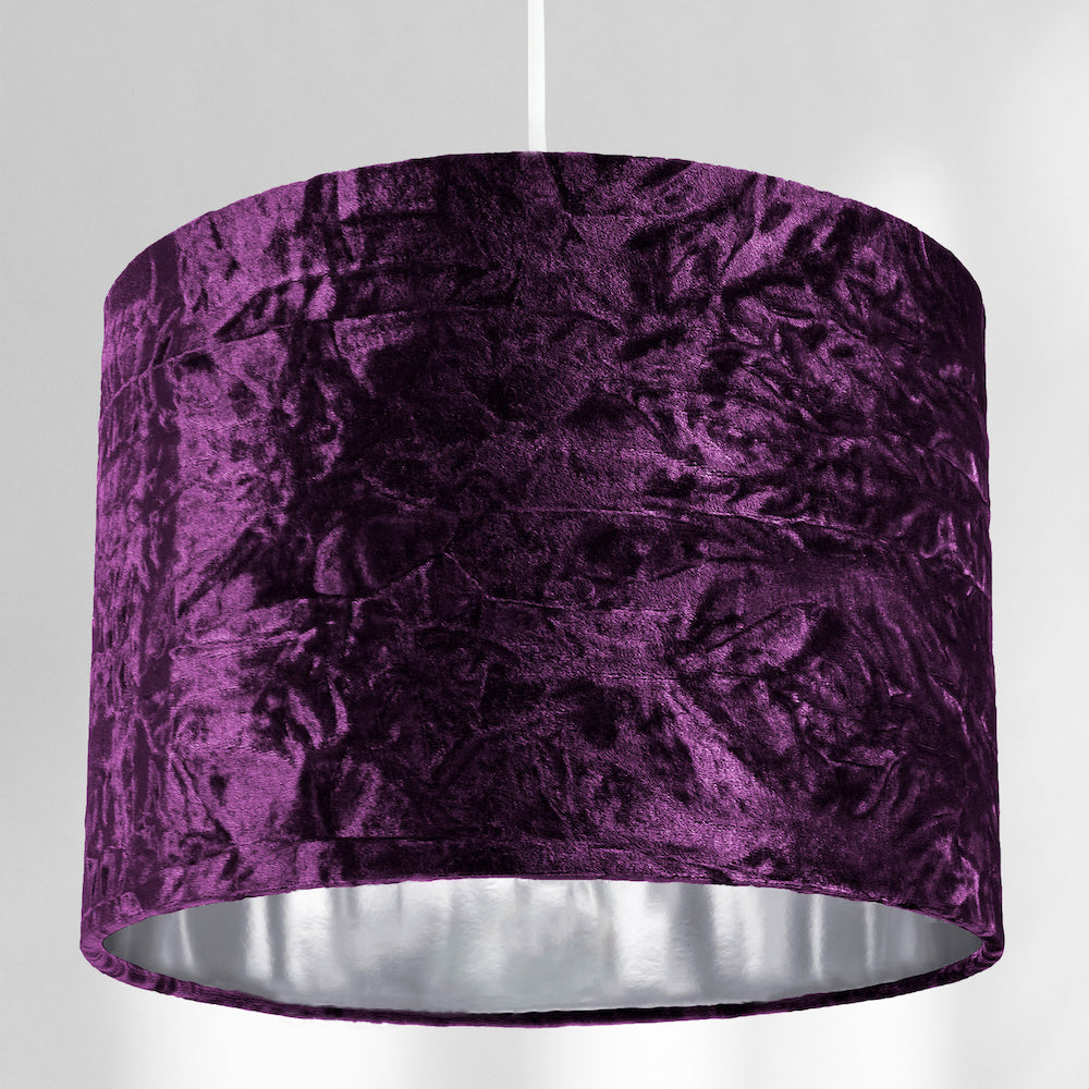 Modern Purple Crushed Velvet 10" Table/Pendant Lampshade with Shiny Silver Inner Image 5