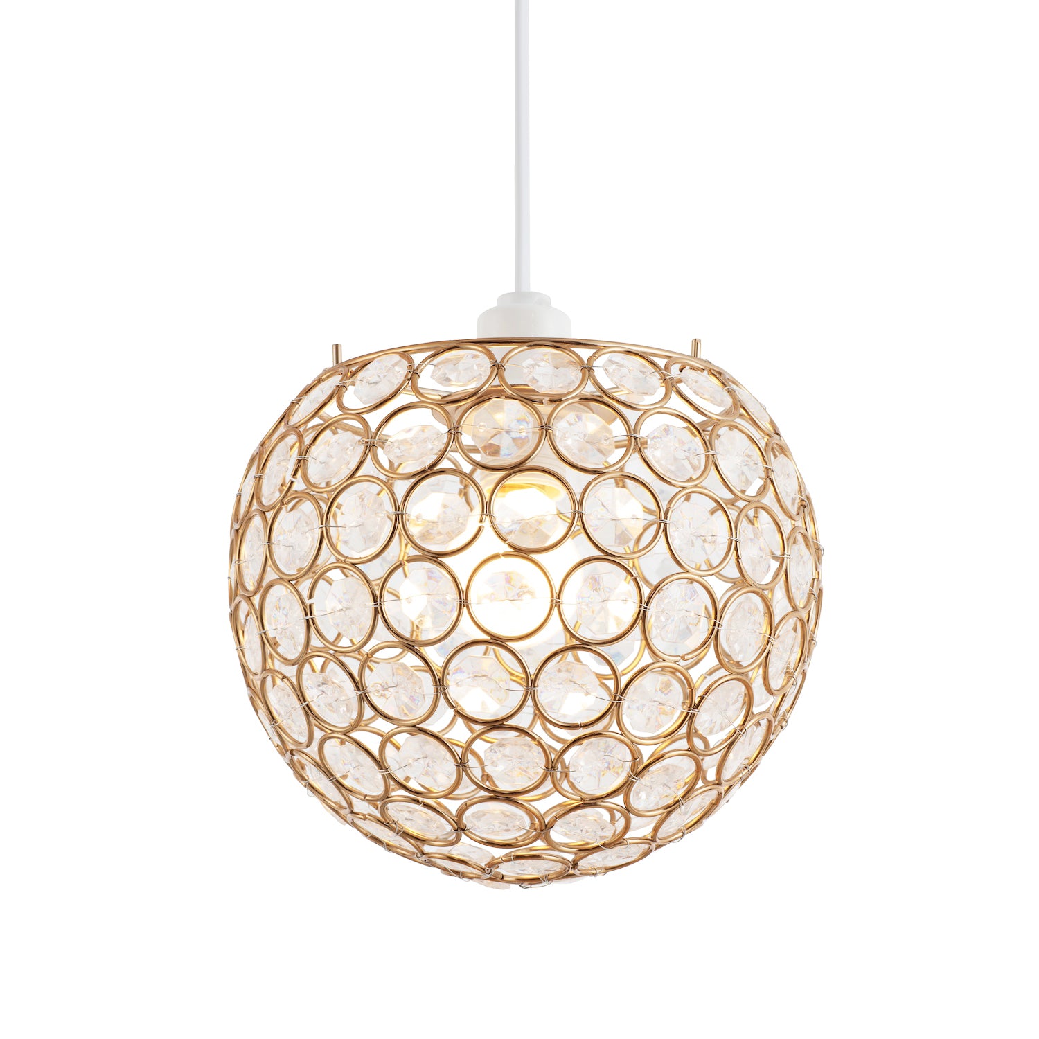 Modern Round Gold Globe Easy Fit Pendant Shade with Small Clear Acrylic Beads Image 1