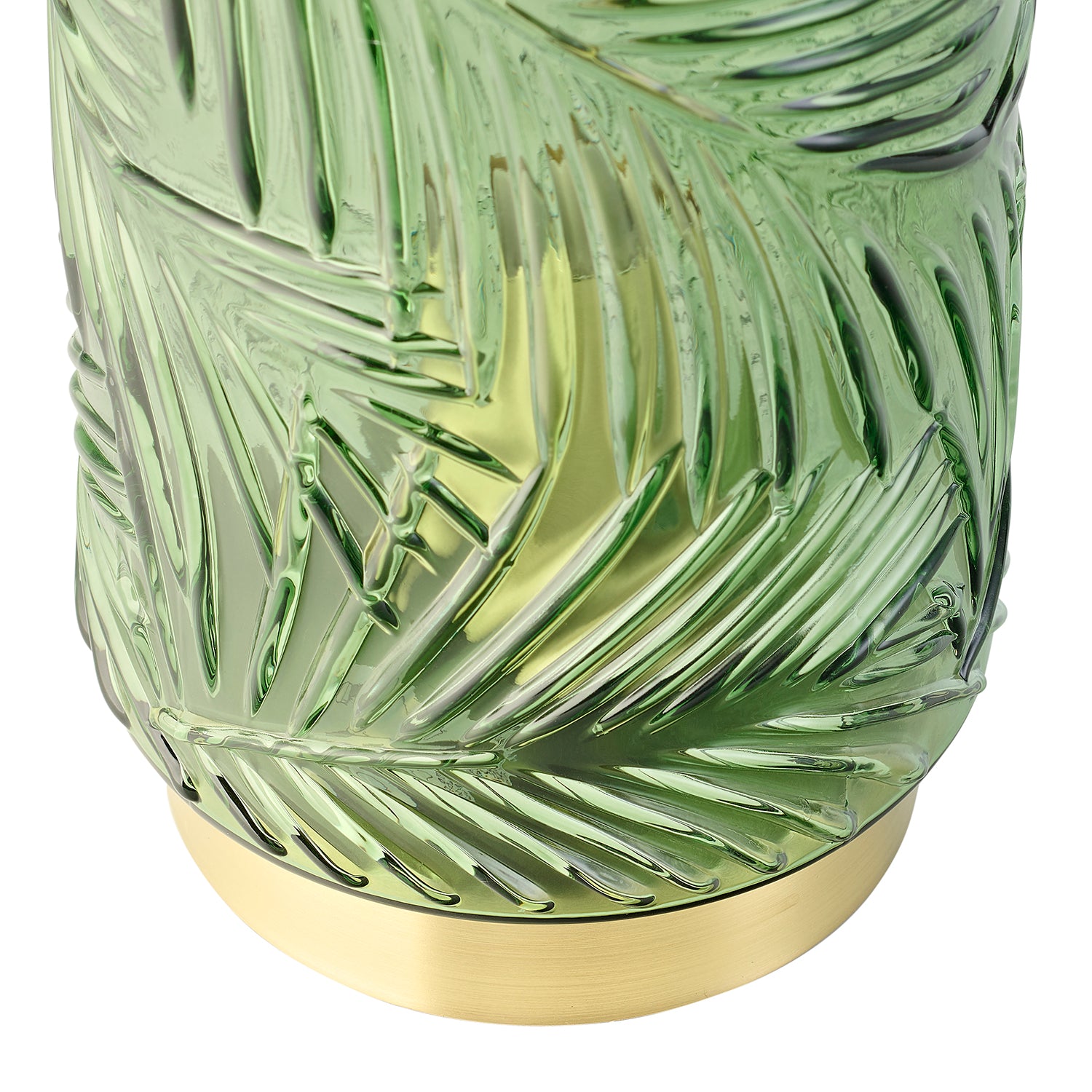 Modern Palm Tree Emerald Forest Green Glass Table Lamp with Satin Brass Base Image 3