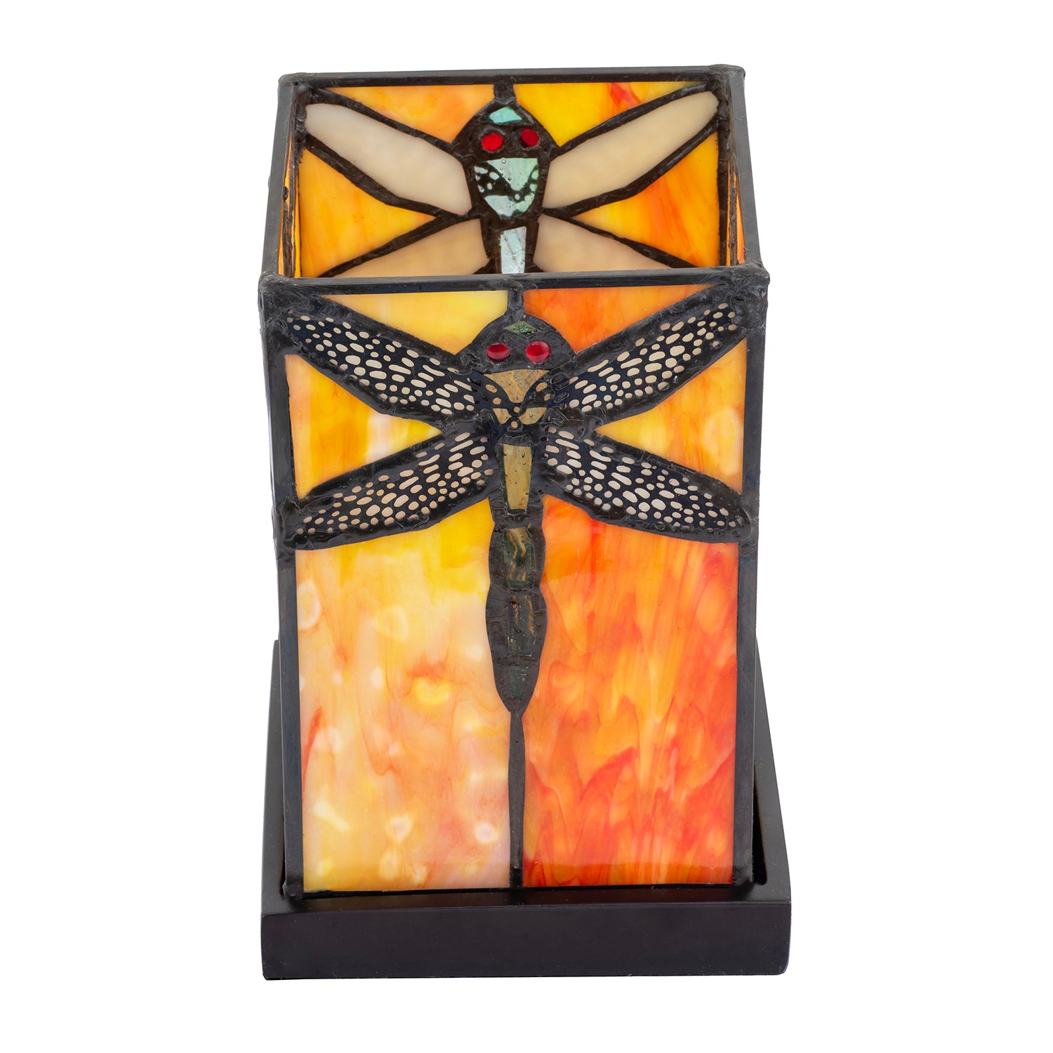 Orange Amber Toned Tiffany Stained Glass Lamp with Dragonfly Decor Image 4