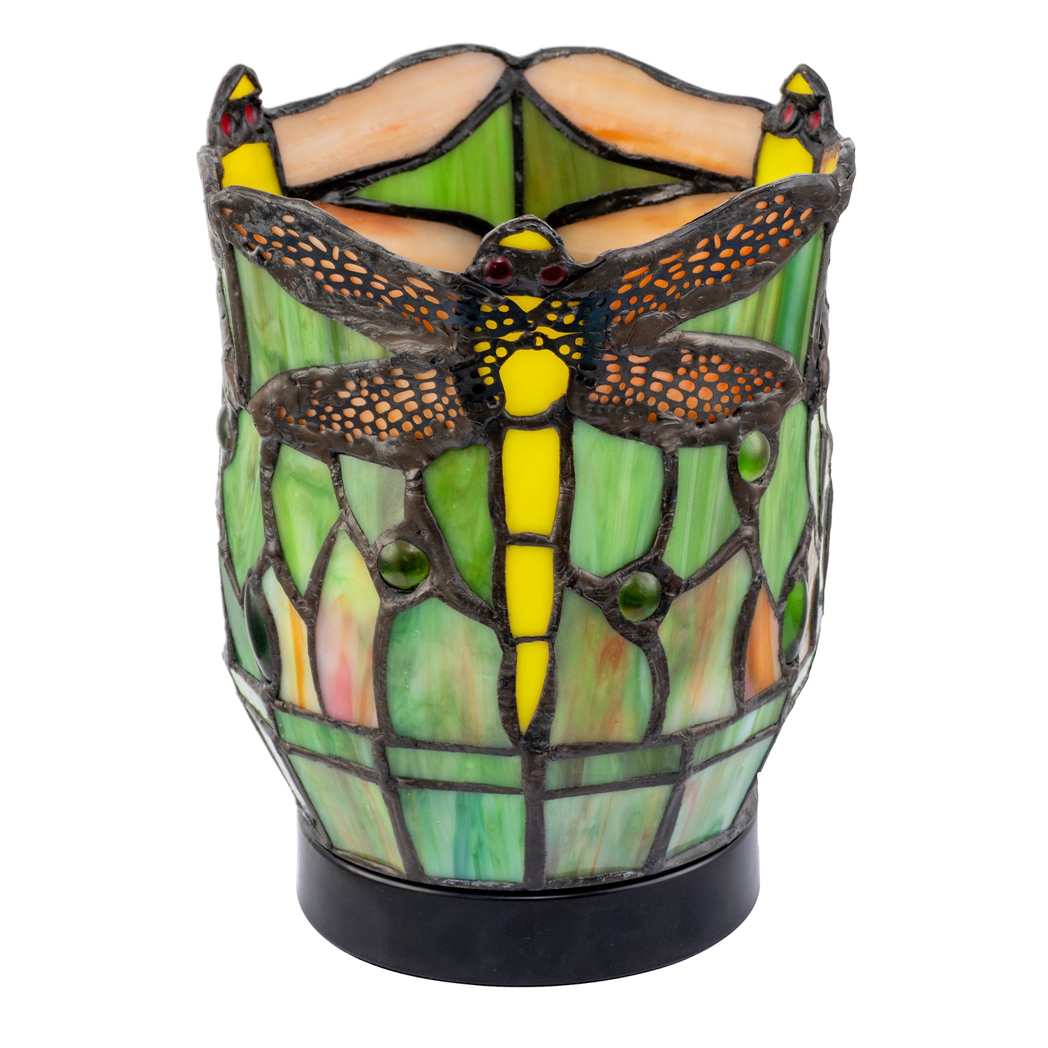 Classic Dragonfly Tiffany Uplighter Lamp in Green and Toned Amber Image 4
