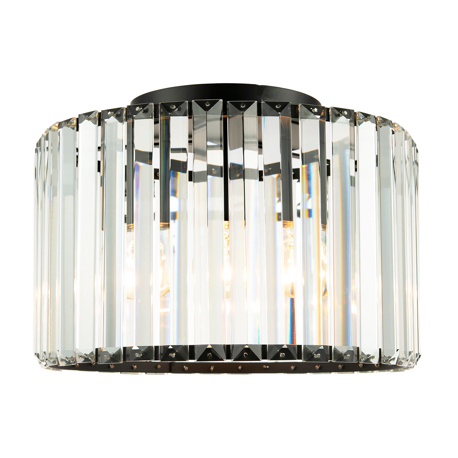 Modern Chic Matte Black and Clear Crystal Glass Flush Ceiling Light Fitting Image 1