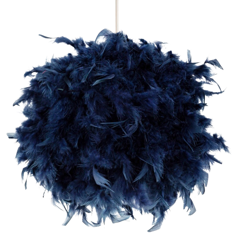 Contemporary and Unique Large Blue Real Feather Decorated Pendant Light Shade Image 1