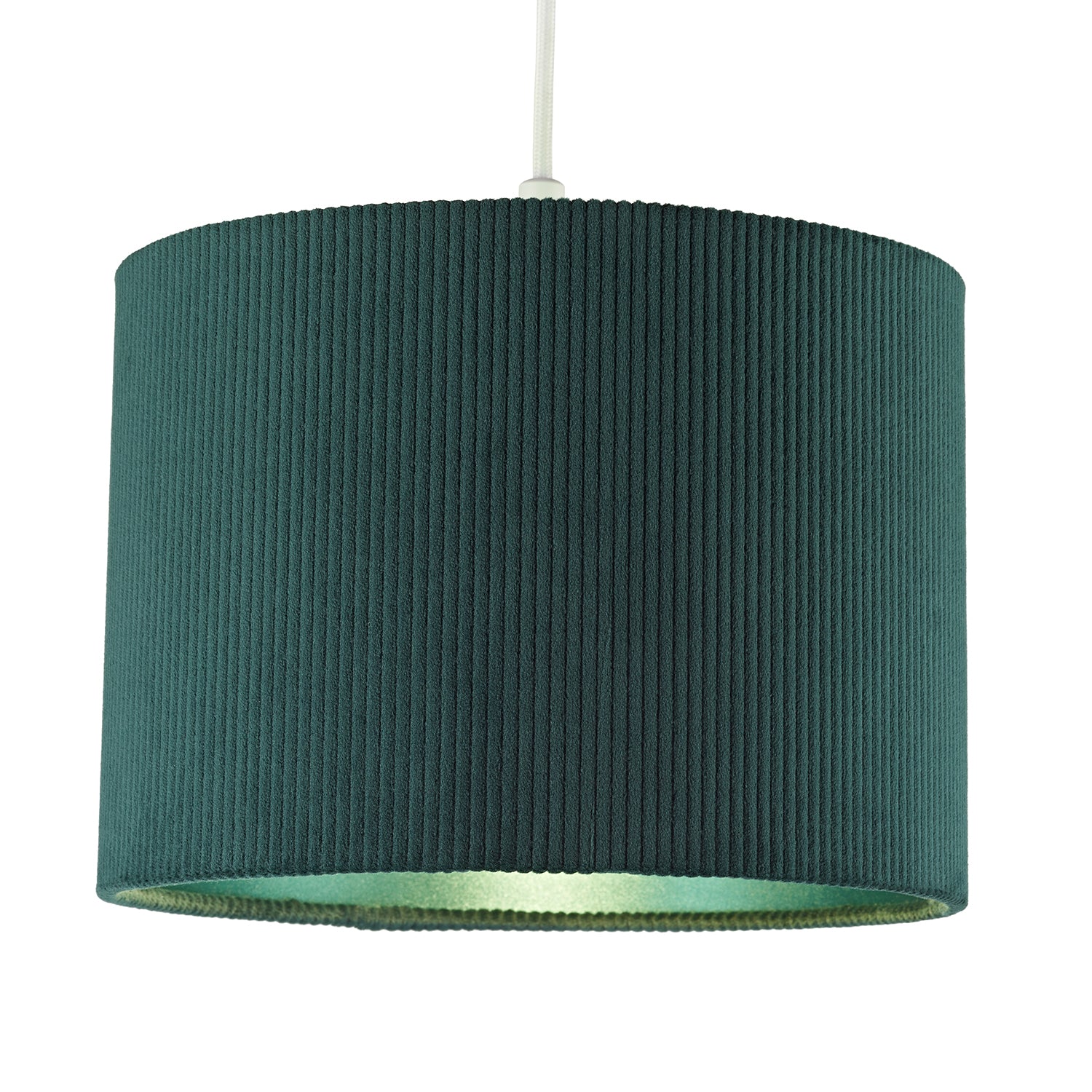 Dark Forest Green Corduroy Fabric 10' Lamp Shade with Inner Emerald Satin Lining Image 2