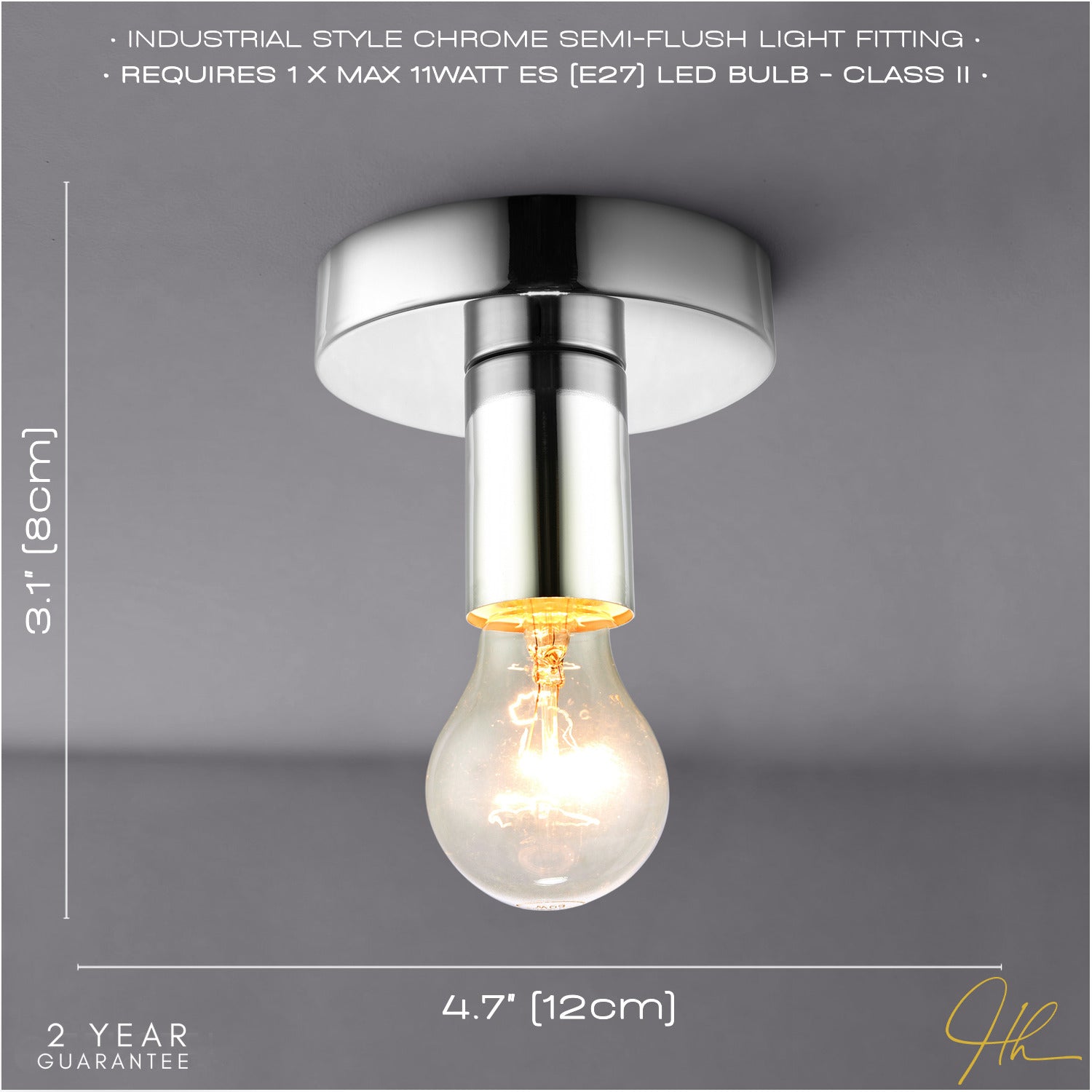 Polished Chrome Ceiling or Wall Light Fitting for Industrial Style Light Bulbs Image 5