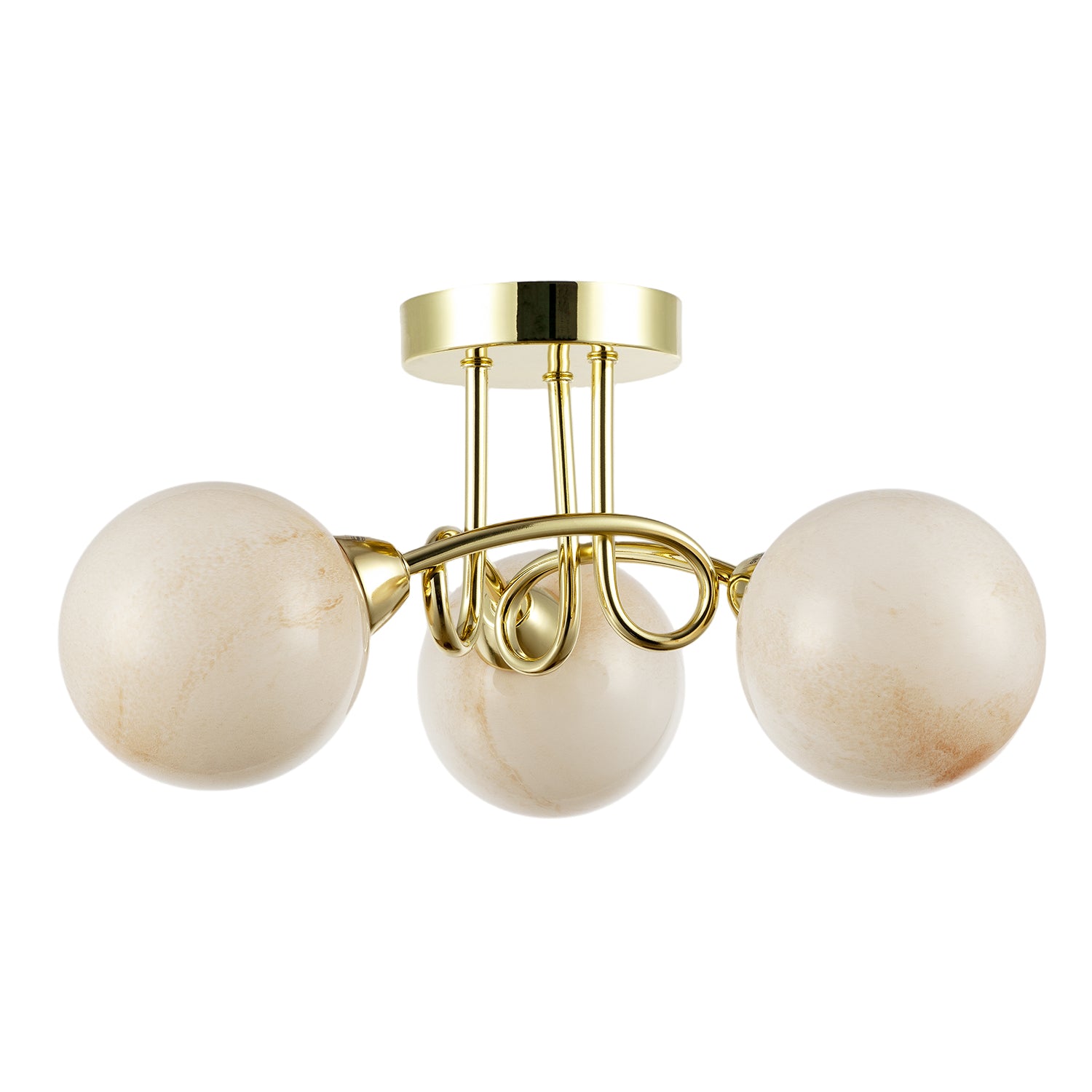 Modern Polished Gold Ceiling Light with Amber Marble Glass Shades Image 1