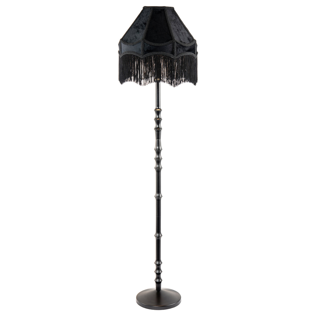 Classic Black Ash Wooden Floor Lamp with Velvet Victorian Style Shade Image 1