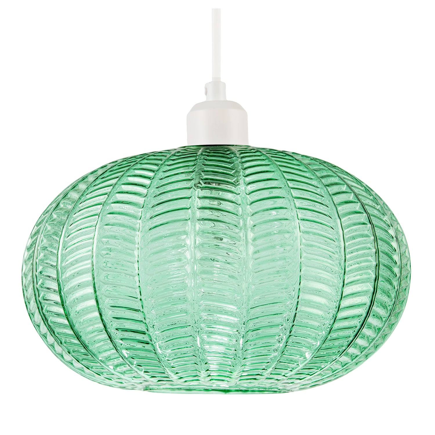 Emerald Green Glass Globe Pendant Light Shade with 3D Vertical Ribbing Image 1