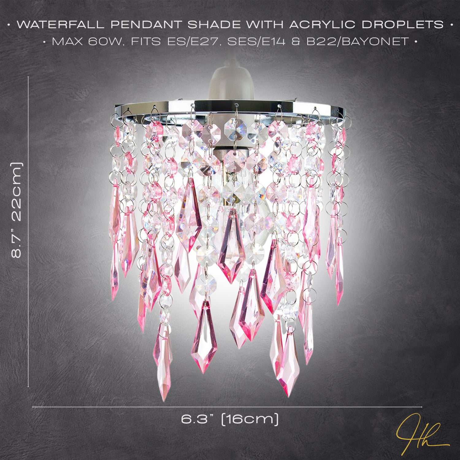 Modern Waterfall Design Pendant Shade with Clear/Pink Acrylic Drops and Beads Image 4