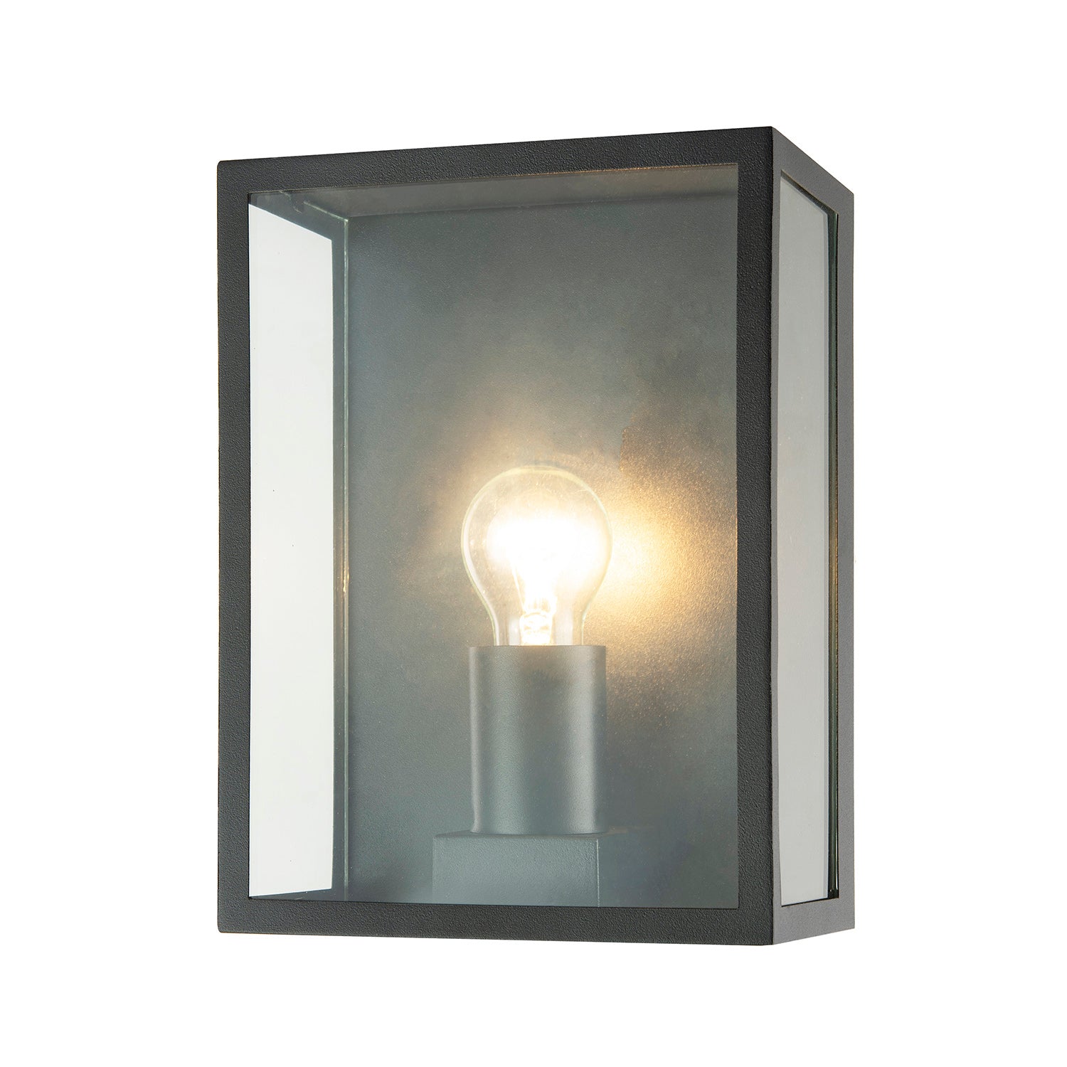 Modern Exterior Flush Wall Light Lantern in Matte Black with Clear Glass Panels Image 2