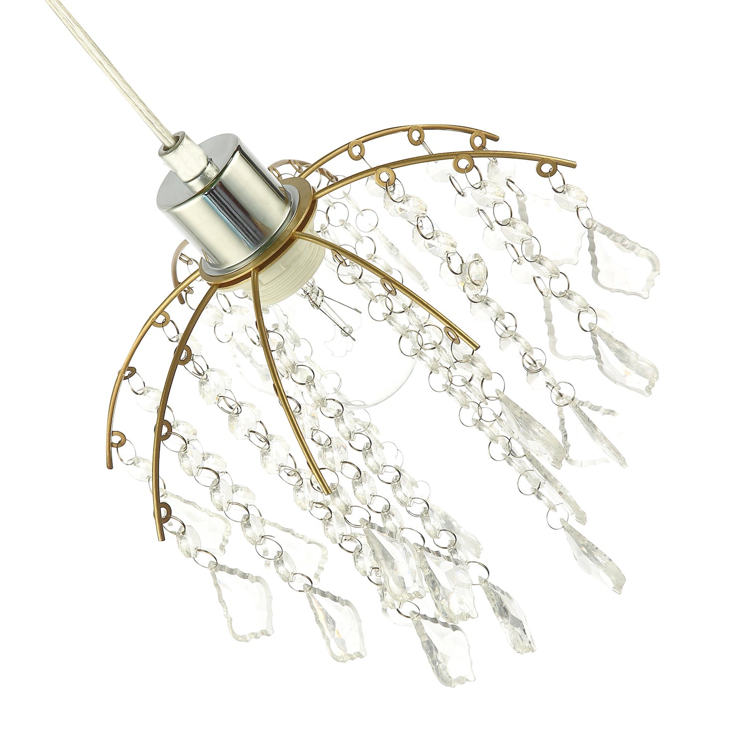 Traditional Waterfall Pendant Shade with Clear Acrylic Droplets and Gold Frame Image 5