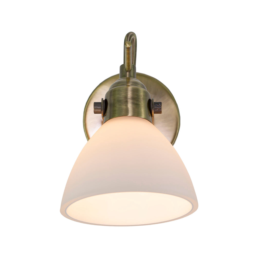 Contemporary and Chic Antique Brass Wall Spot Light with Switch and Glass Shade Image 6