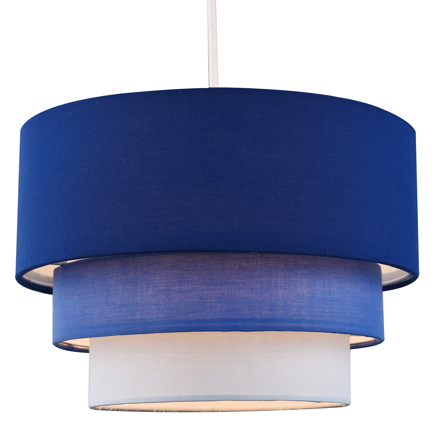 Contemporary Round Triple Tier Midnight Blue Cotton Fabric Pendant Light Shade Image 2