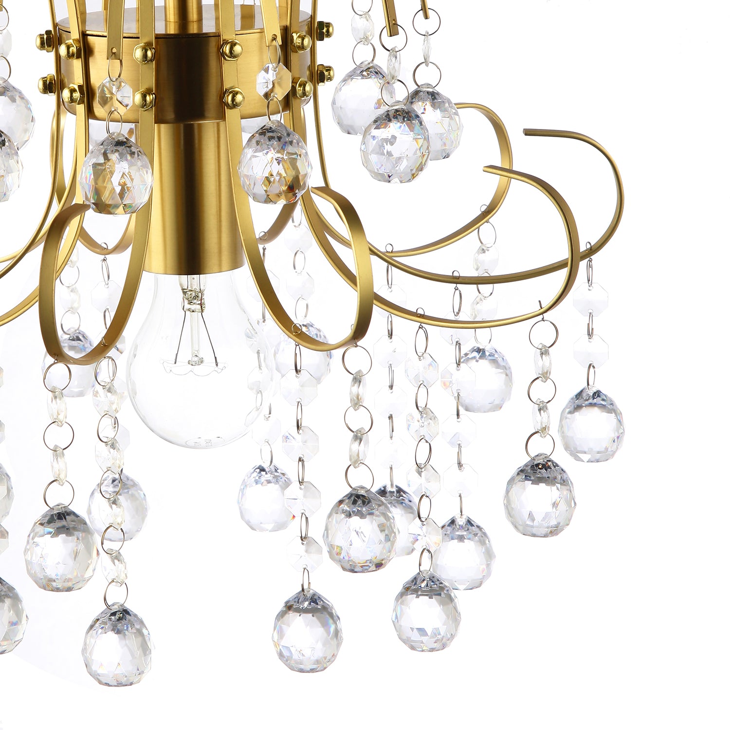 Waterfall Satin Gold Ceiling Light Fitting with Clear Acrylic Spheres Image 3