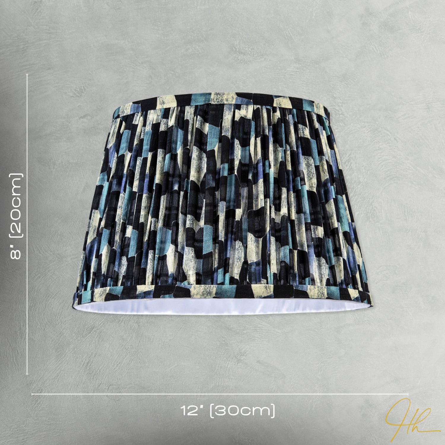 Abstract Geometric Pleated Lamp Shade with Blue Toned Irregular Blocks Image 7