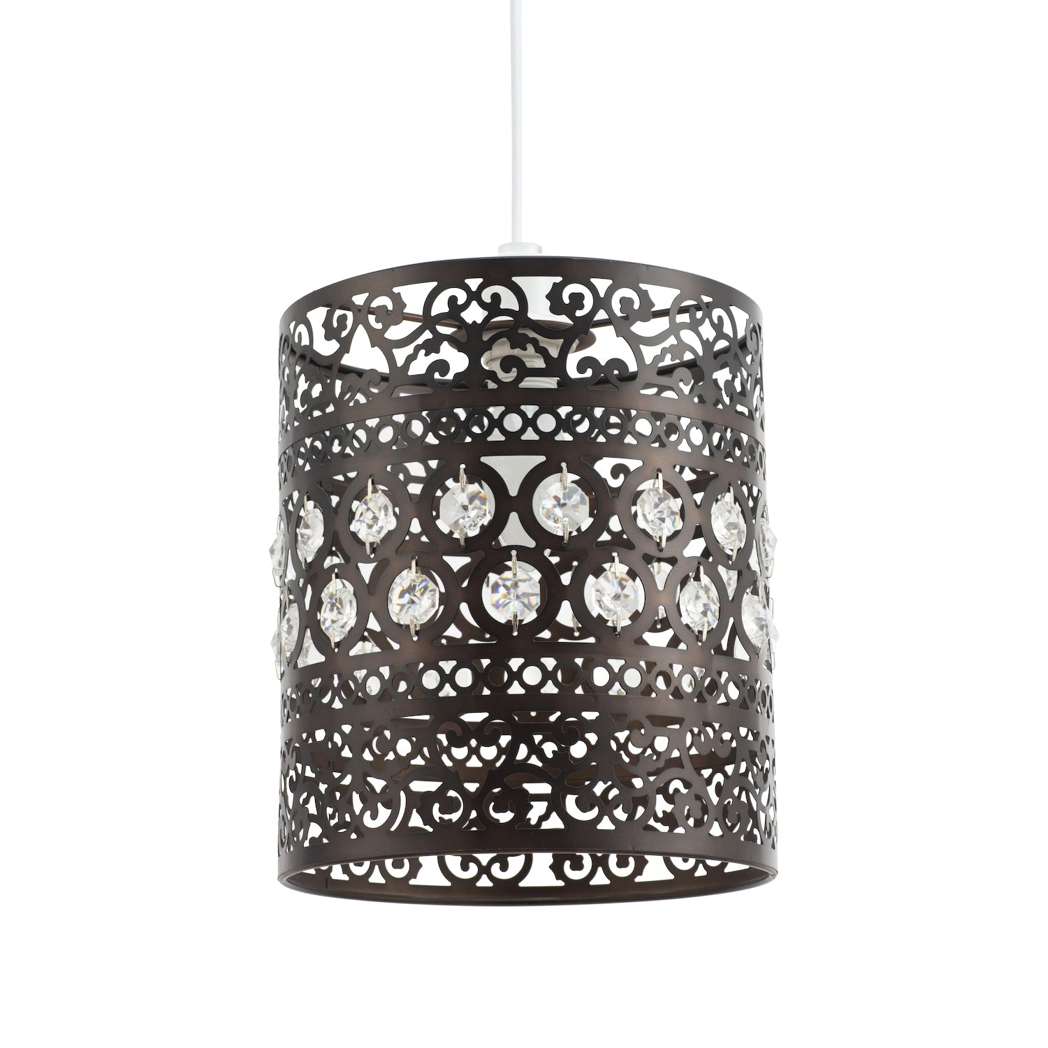 Traditional and Ornate Bronze Easy Fit Pendant Shade with Clear Acrylic Droplets Image 2