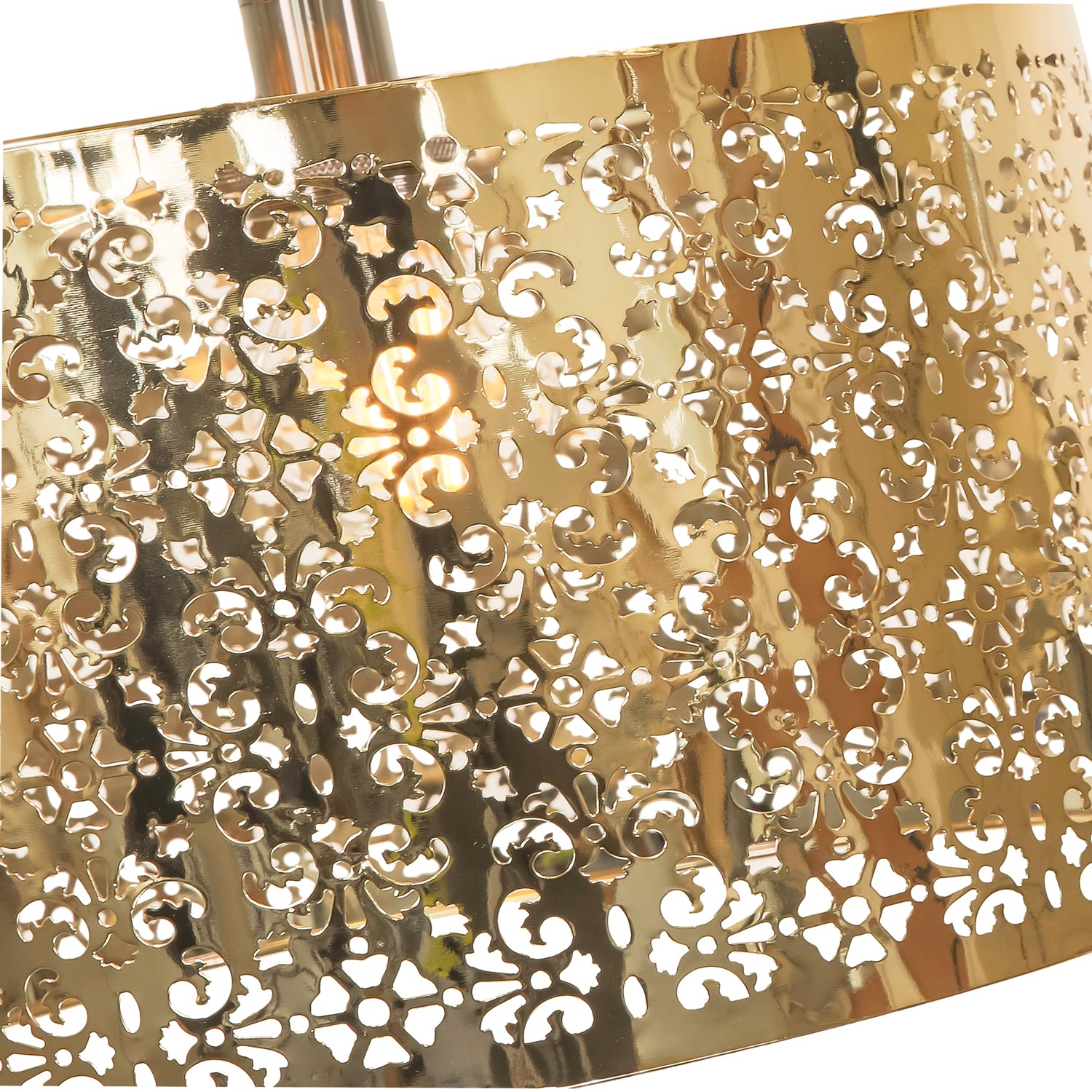 Moroccan Designed Large Gold Metal Pendant Shade with Floral Decor Image 2