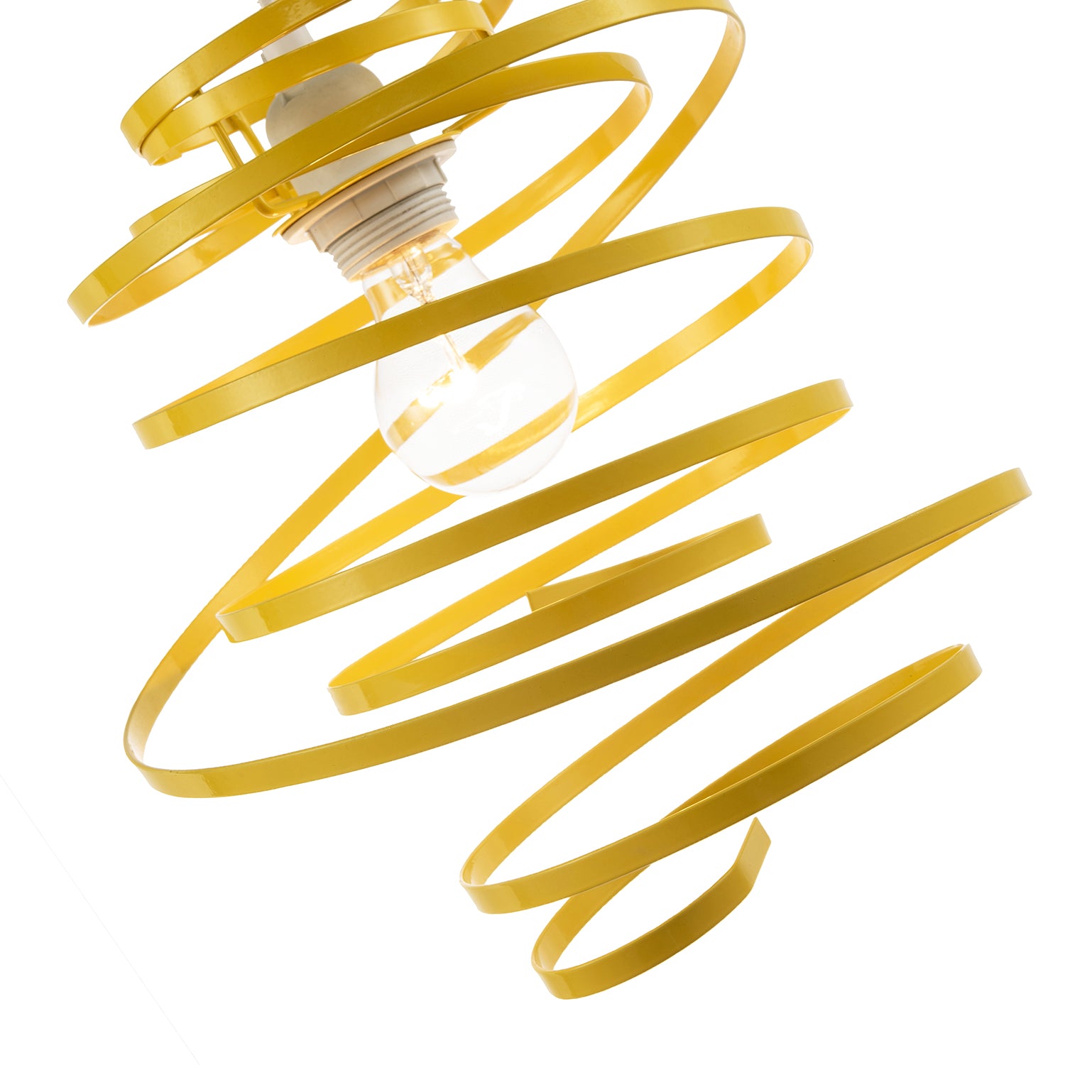 Designer Yellow Gloss Metal Double Ribbon Spiral Swirl Pendant Shade Image 3
