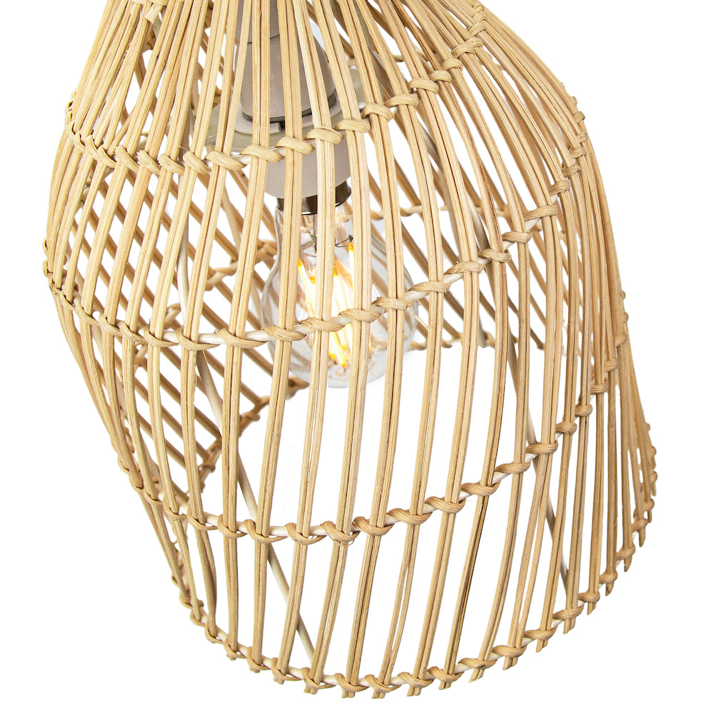 Classic Bell Shaped Light Brown Twist Rattan Wicker Ceiling Pendant Light Shade Image 3