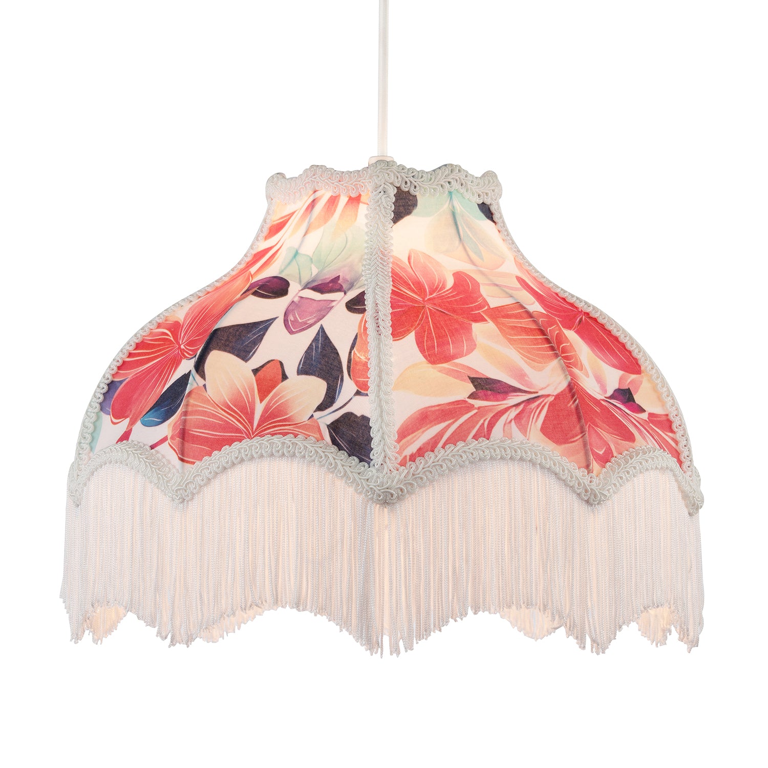Multi Coloured Vivid Floral Victorian Light Shade with White Trims Image 2