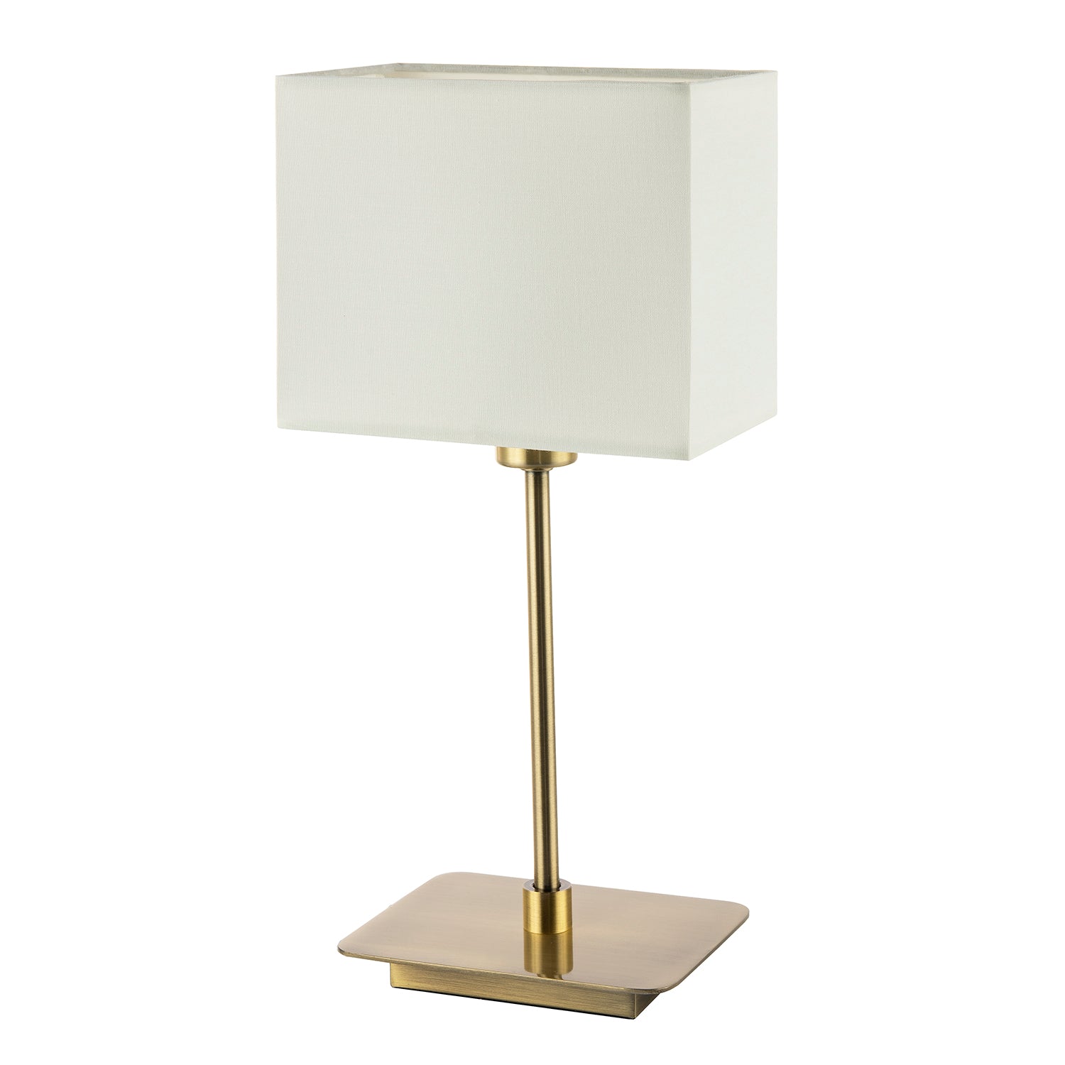 Contemporary Antique Brass Bedside Table Lamp with White Cotton Fabric Shade Image 2