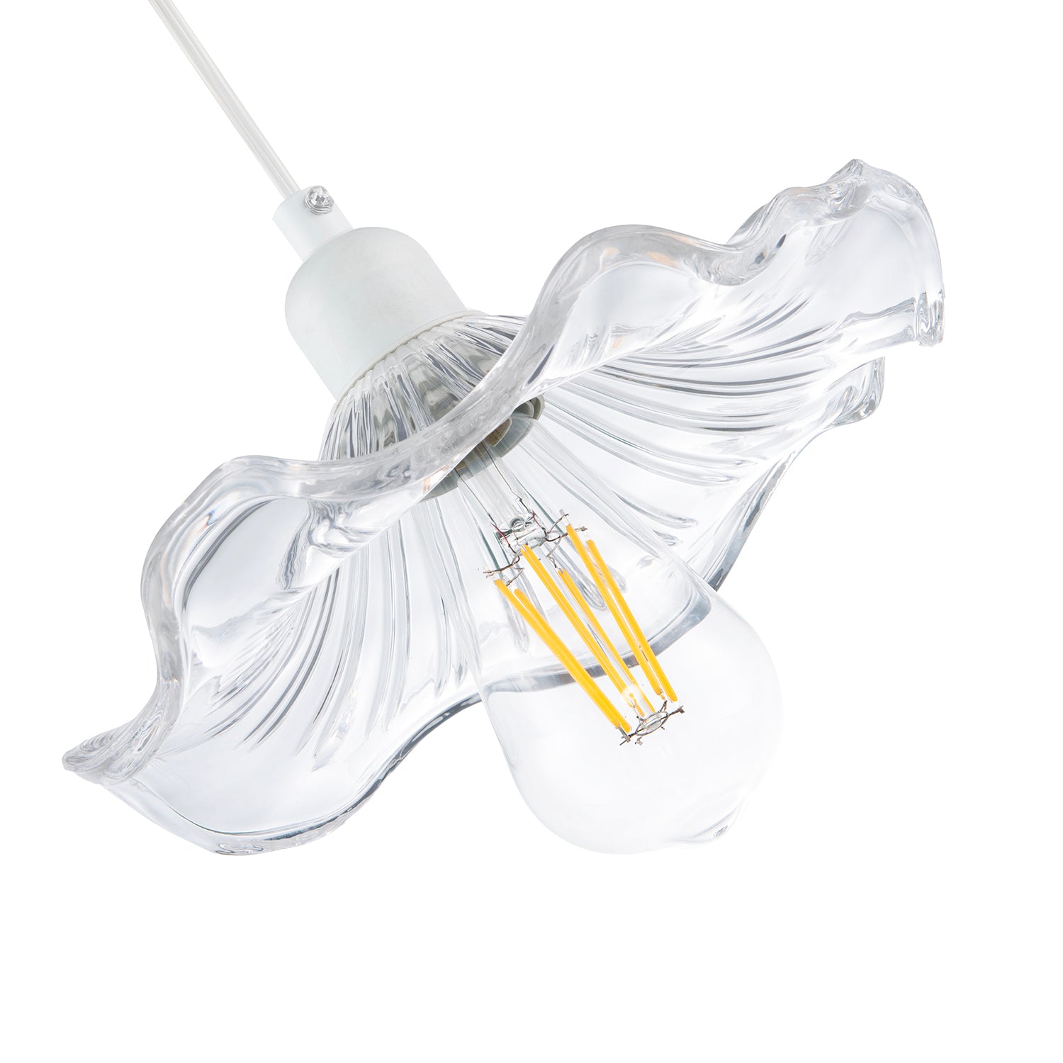 Designer Ribbed Clear Glass Pendant Light Shade with Wavy Ruffled Edge Image 4