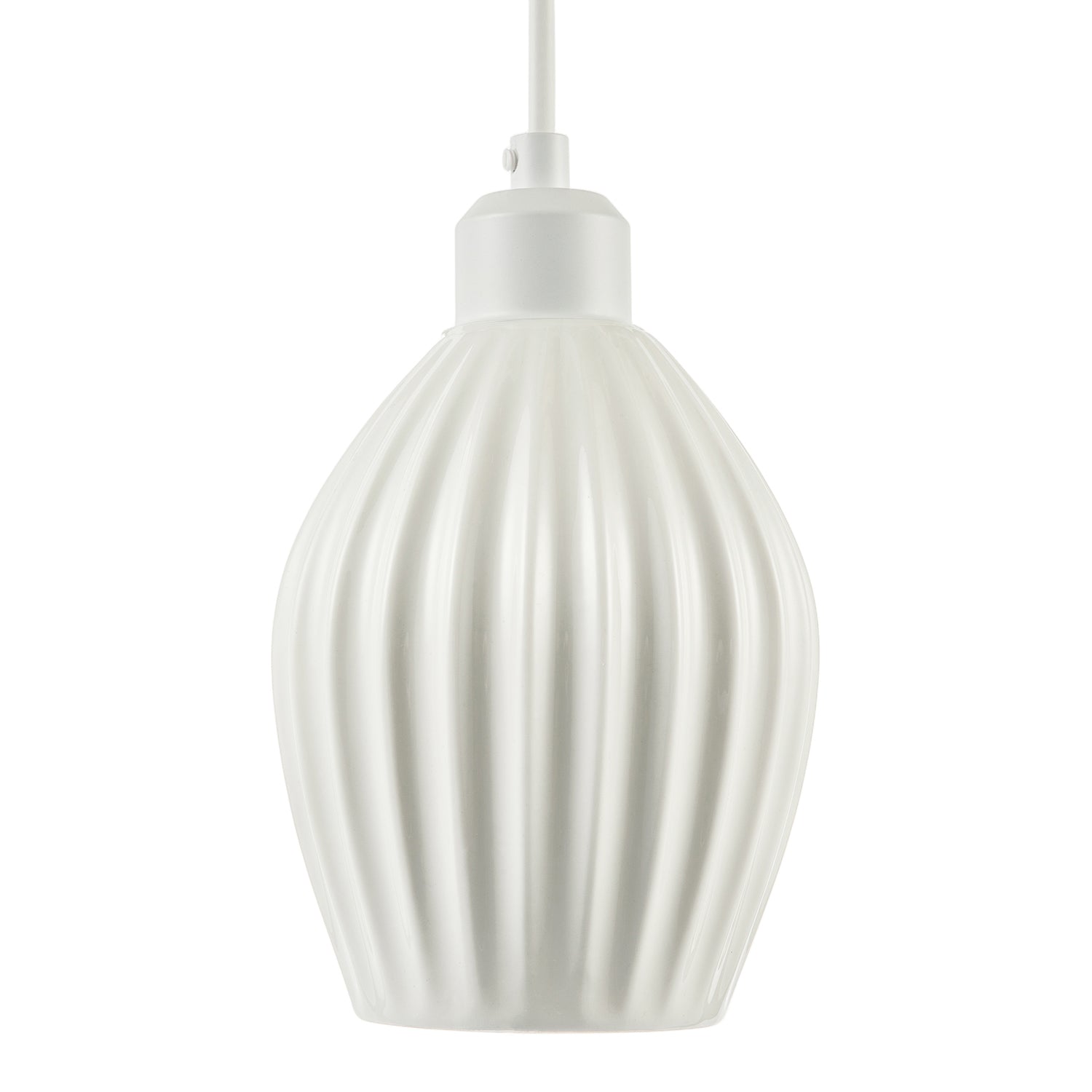 Curvy White Gloss Ceramic Pendant Lamp Shade with Line Rippled Body Image 4