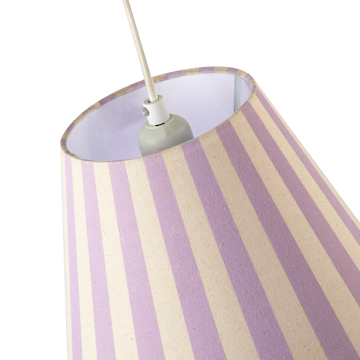 Lavender Lilac and Oatmeal Linen Stripe Coolie Shade with Cotton Inner Image 3