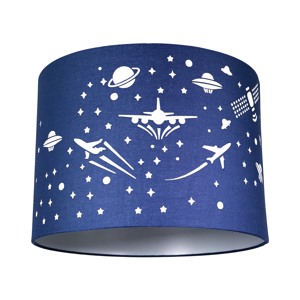 Stars and UFOs Decorated Children/Kids Midnight Blue Cotton Bedroom Lamp Shade Image 1