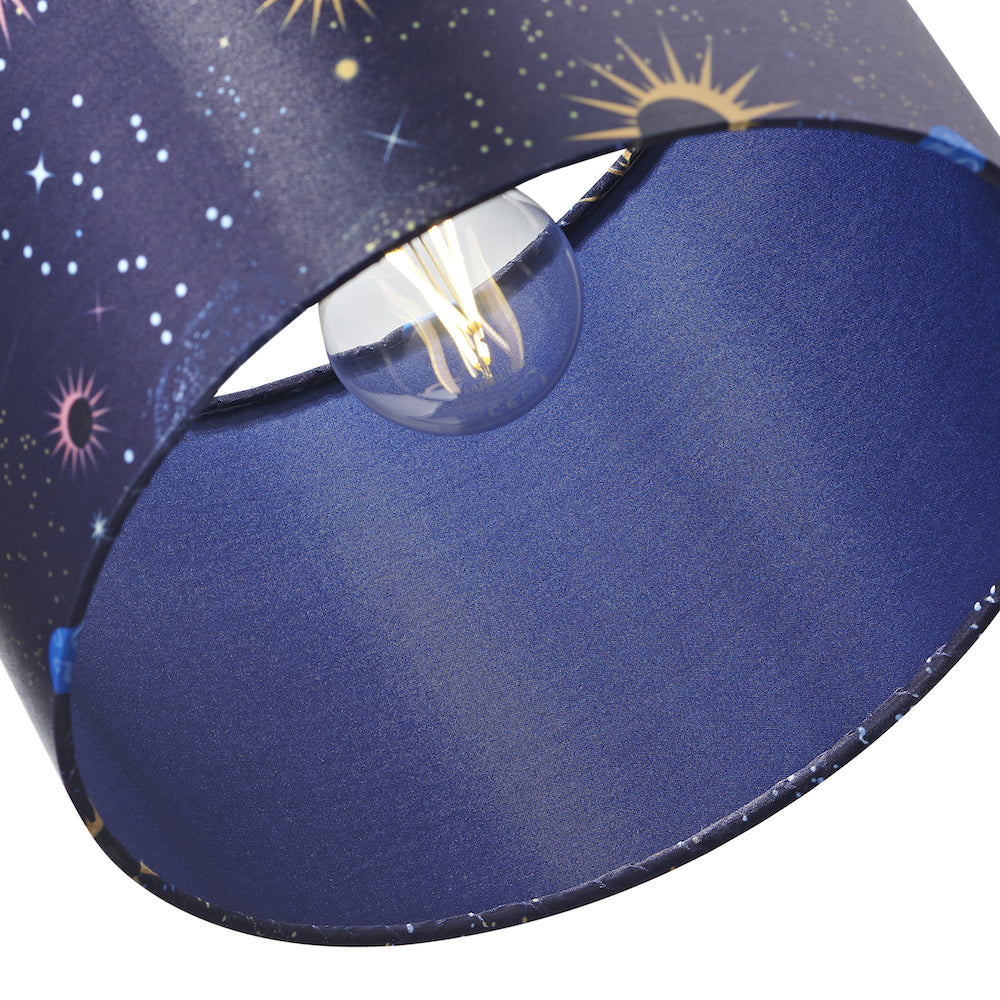 Colourful Universe Themed Lampshade in Navy Blue with Planets, Suns and Stars Image 4