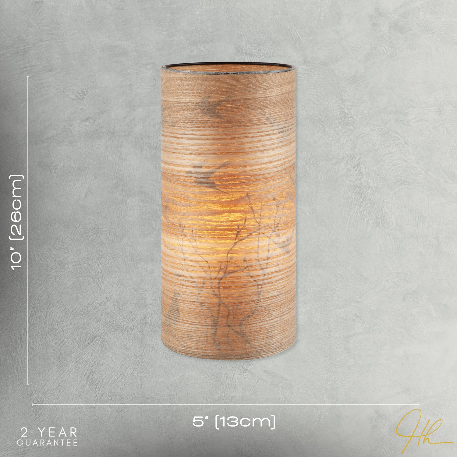 Bamboo Wood Effect Table Lamp with Black Birds and Trees Inner Lining Image 7