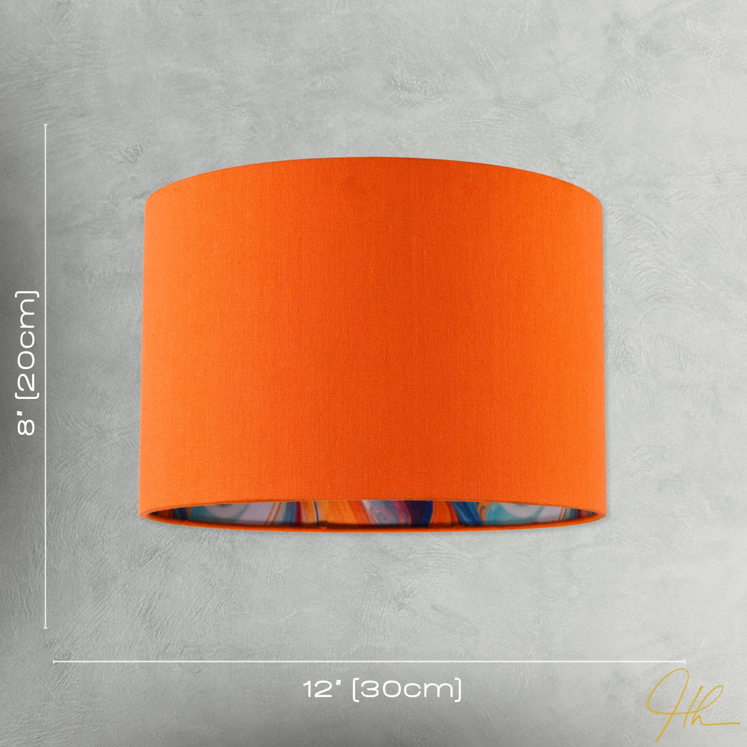 Orange Linen Fabric Lamp Shade with Inner Multi Colour Marble Design Image 7