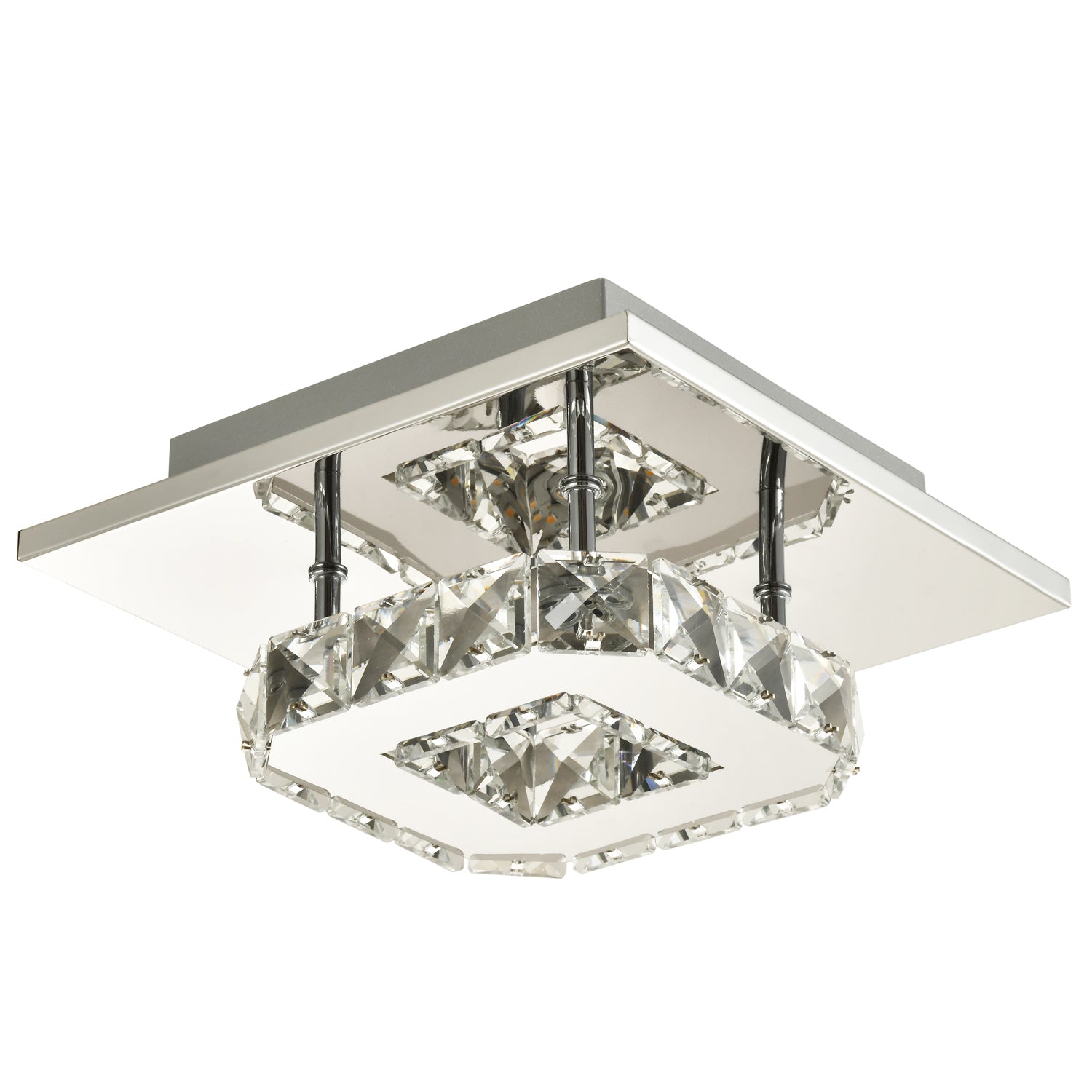 Modern LED Ceiling Light with Chrome Square Metal and Clear Crystal Glass Beads Image 2