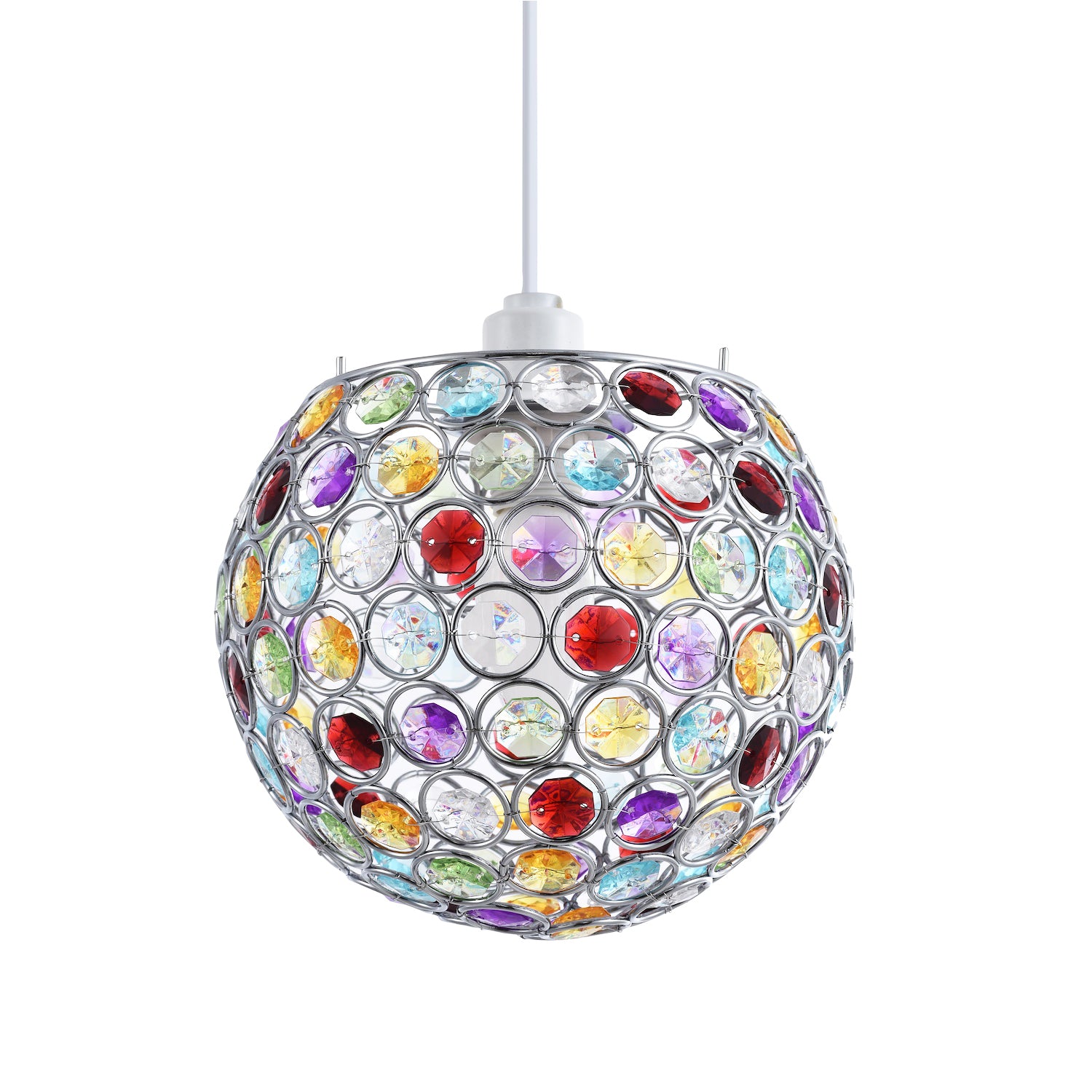 Modern Round Globe Easy Fit Pendant Shade with Small Multi Acrylic Bead Jewels Image 2