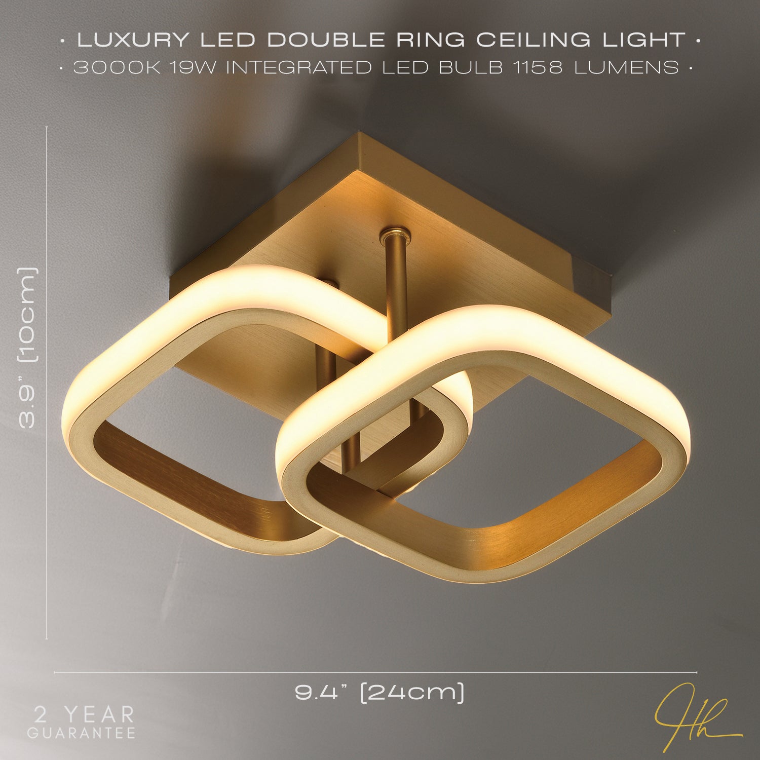 Contemporary Compact Double Head 40w LED Ceiling Light Fitting in Brushed Gold Image 5