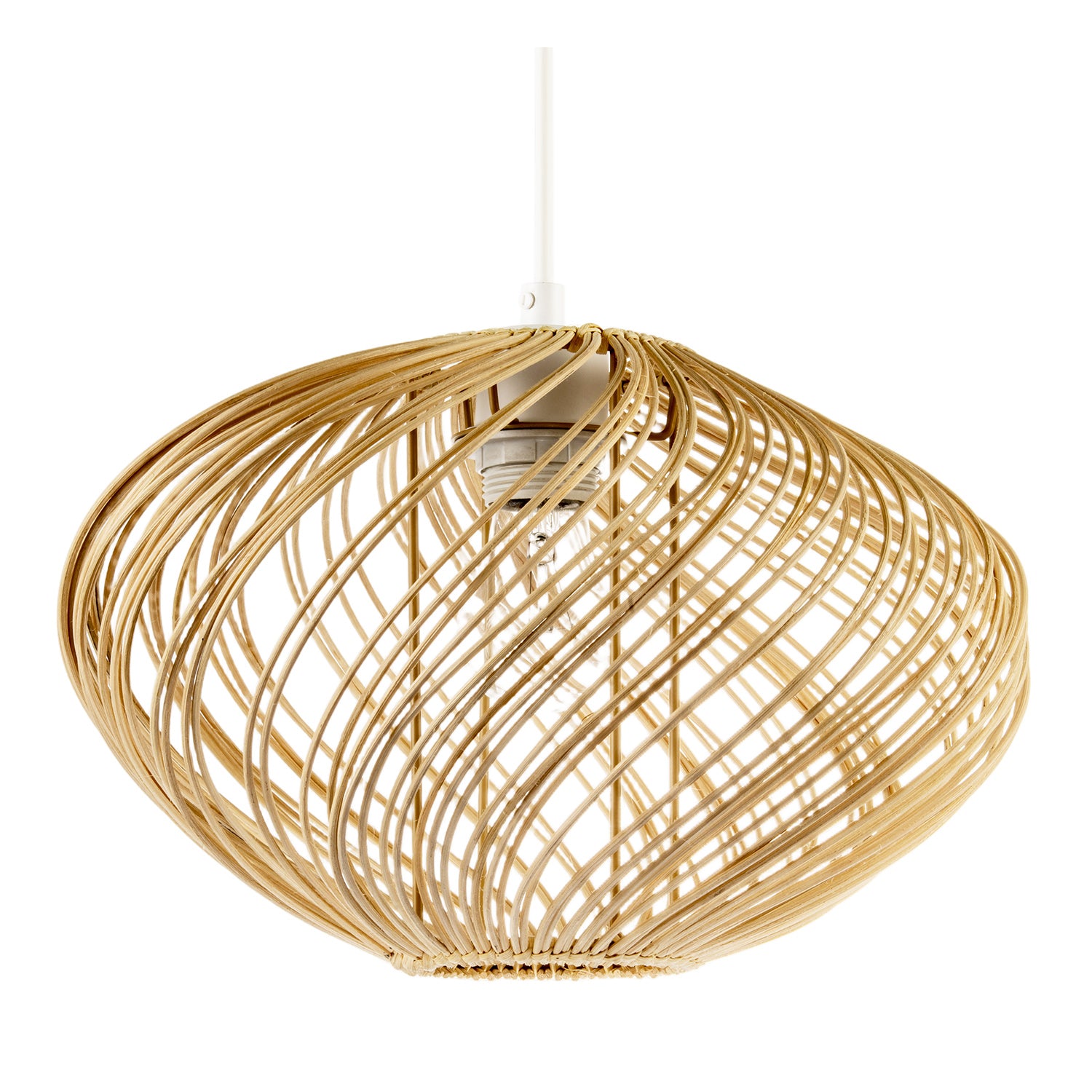 Contemporary Spiral Rattan Pendant Shade with Natural Light Finish Image 1