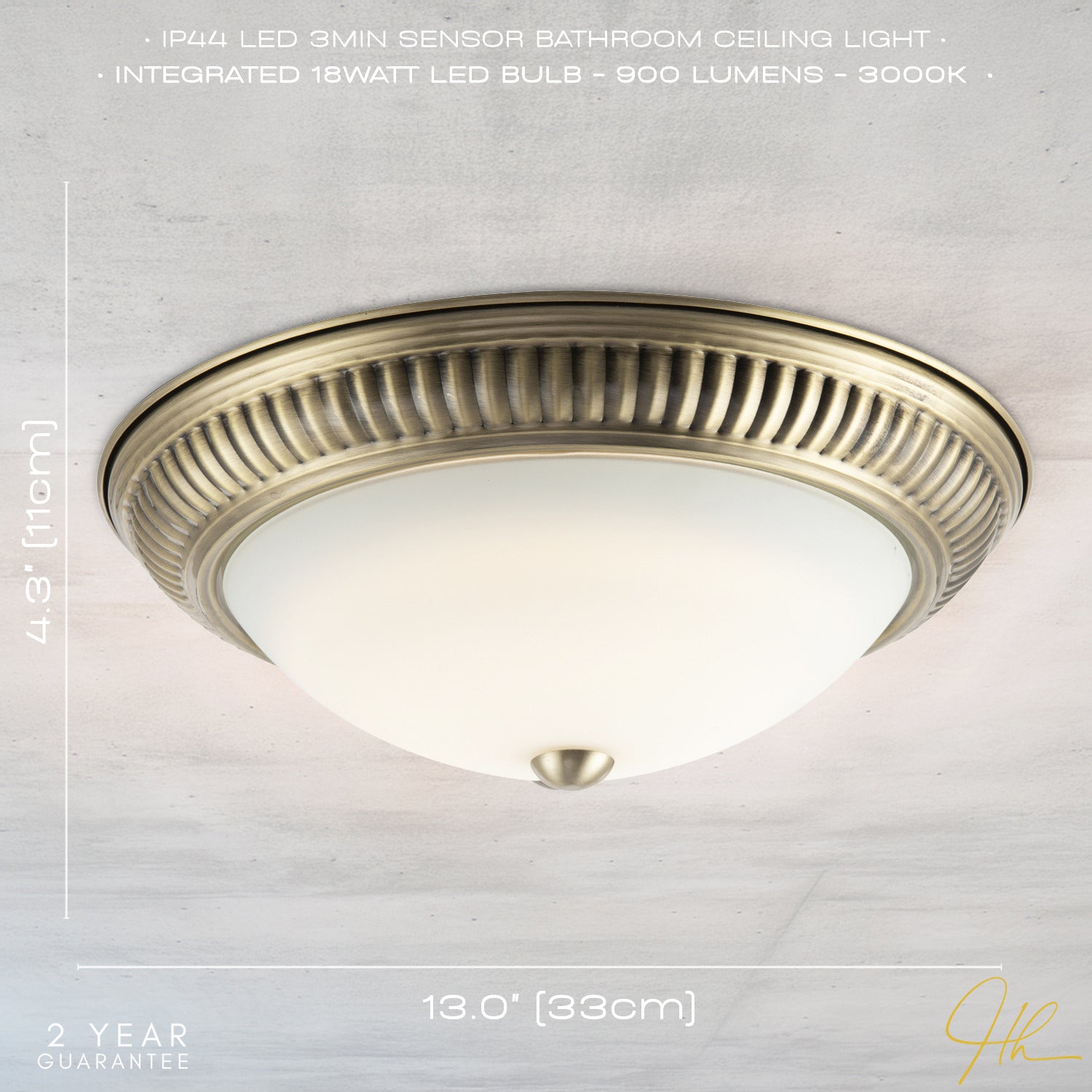 Modern LED IP44 Flush Ceiling Light in Antique Brass with Sensor Image 7