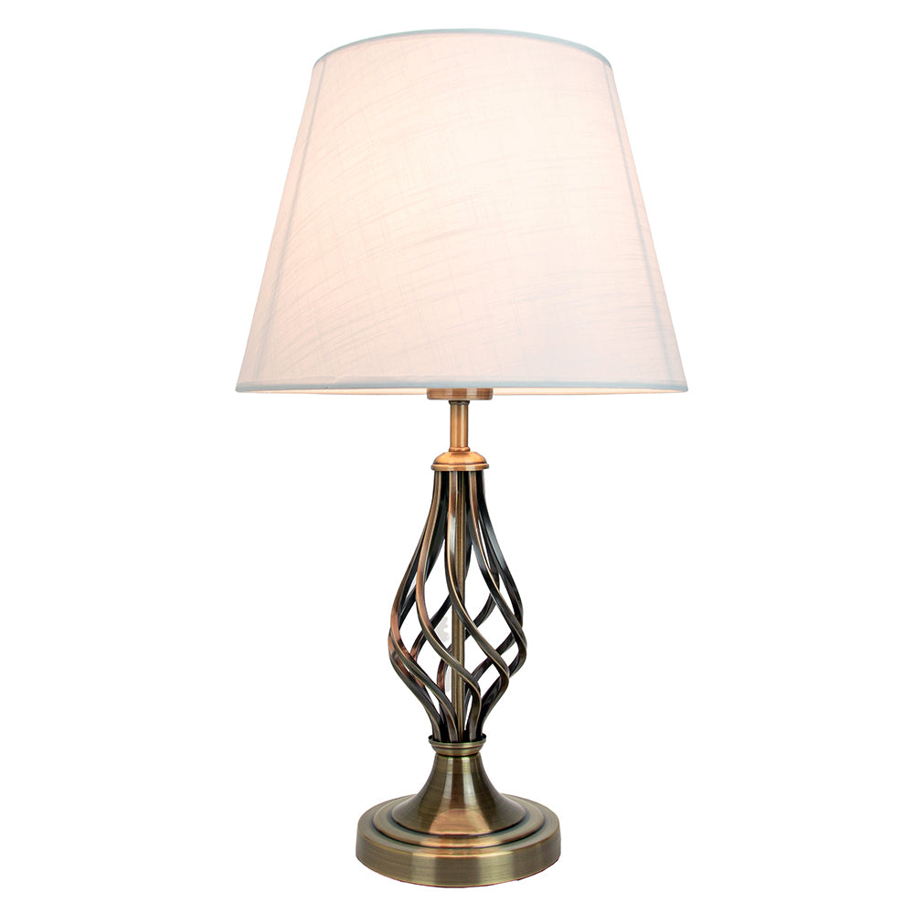 Traditional Antique Brass Table Lamp Barley Twist Base Linen Shade