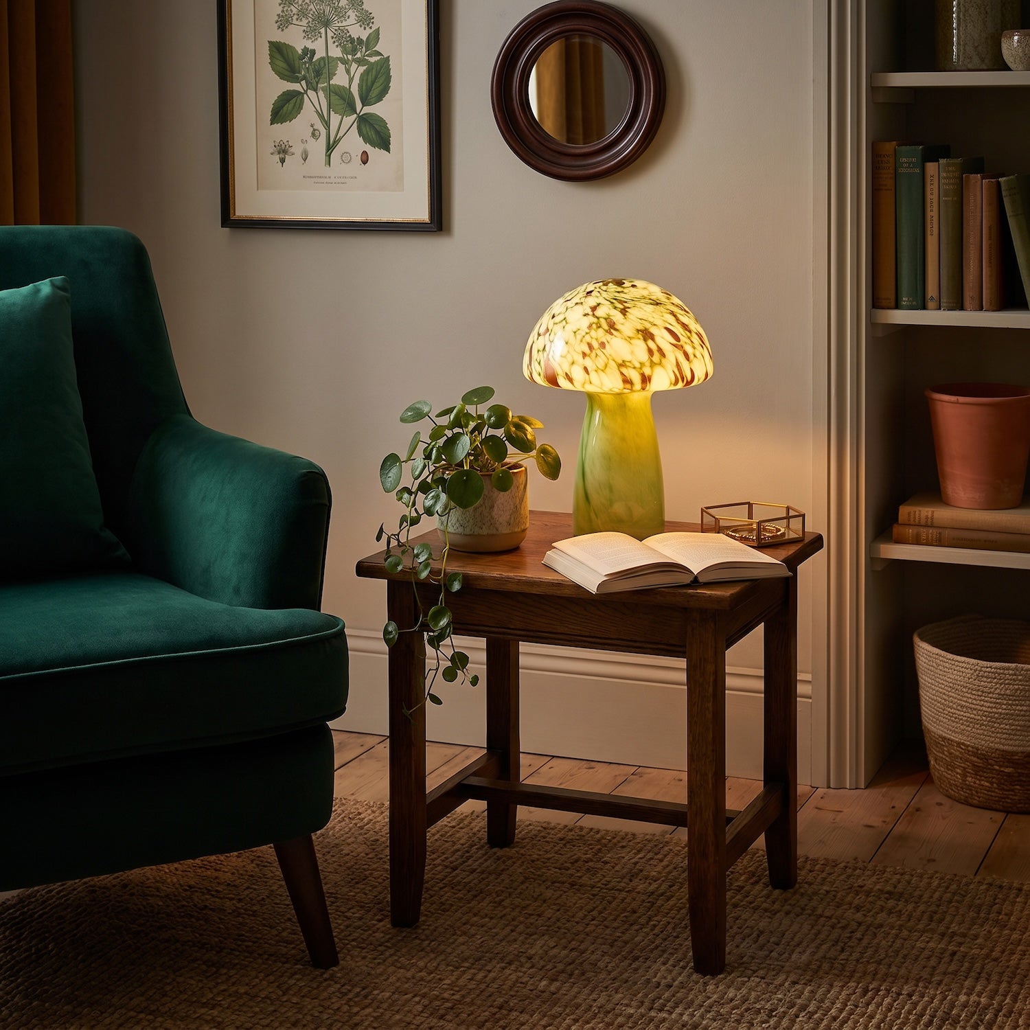 Retro Italian Designed Green Glass Mushroom Lamp with Copper Flecks Image 6