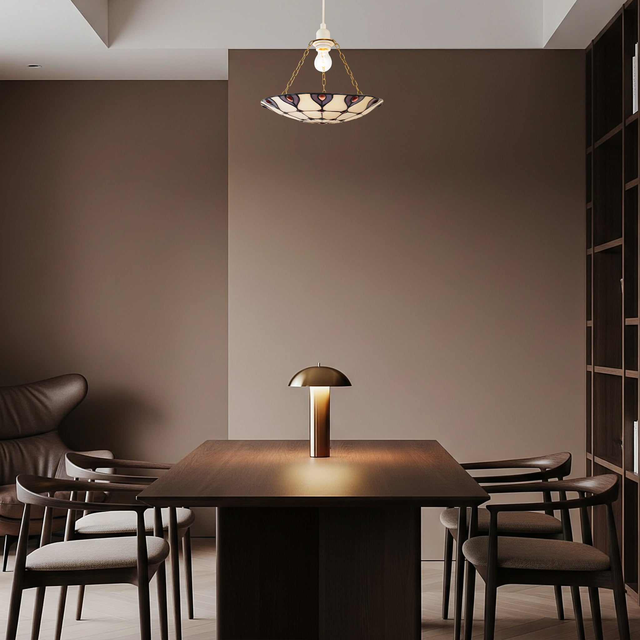 Purple and Amber Stained Glass Tiffany Pendant Shade with Red Beads Image 6