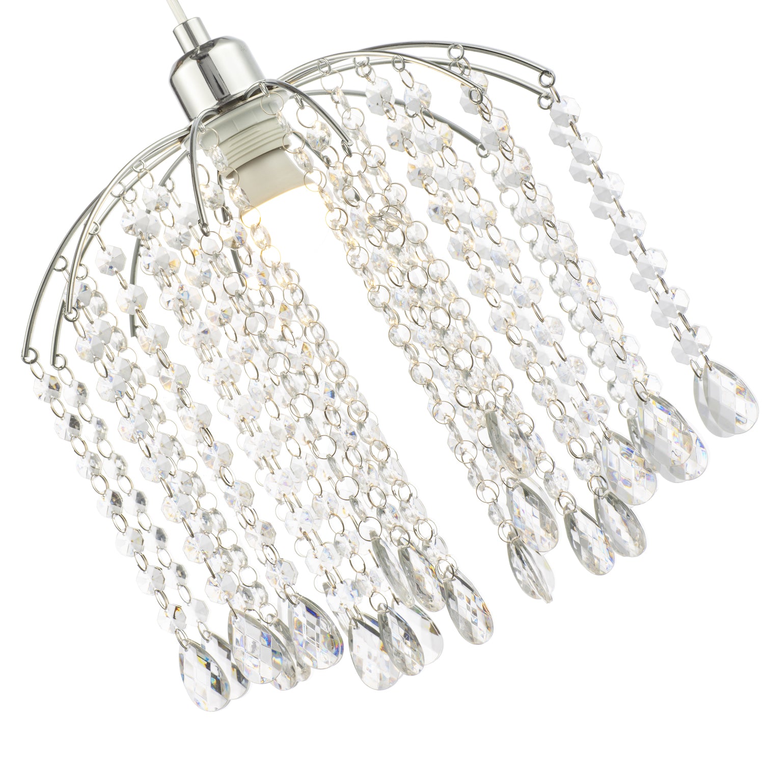 Waterfall Pendant Lamp Shade with Clear Acrylic Droplets and Chrome Metal Frame Image 4