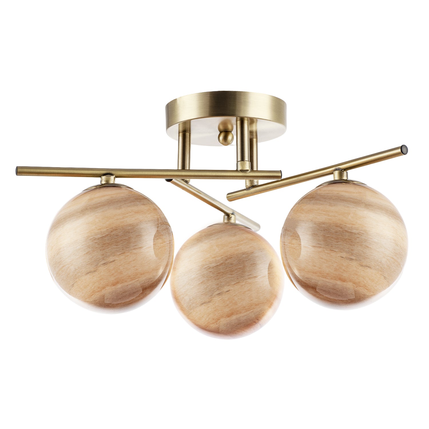 Modern Antique Brass Ceiling Light with Amber Tone Marble Glass Shades Image 3