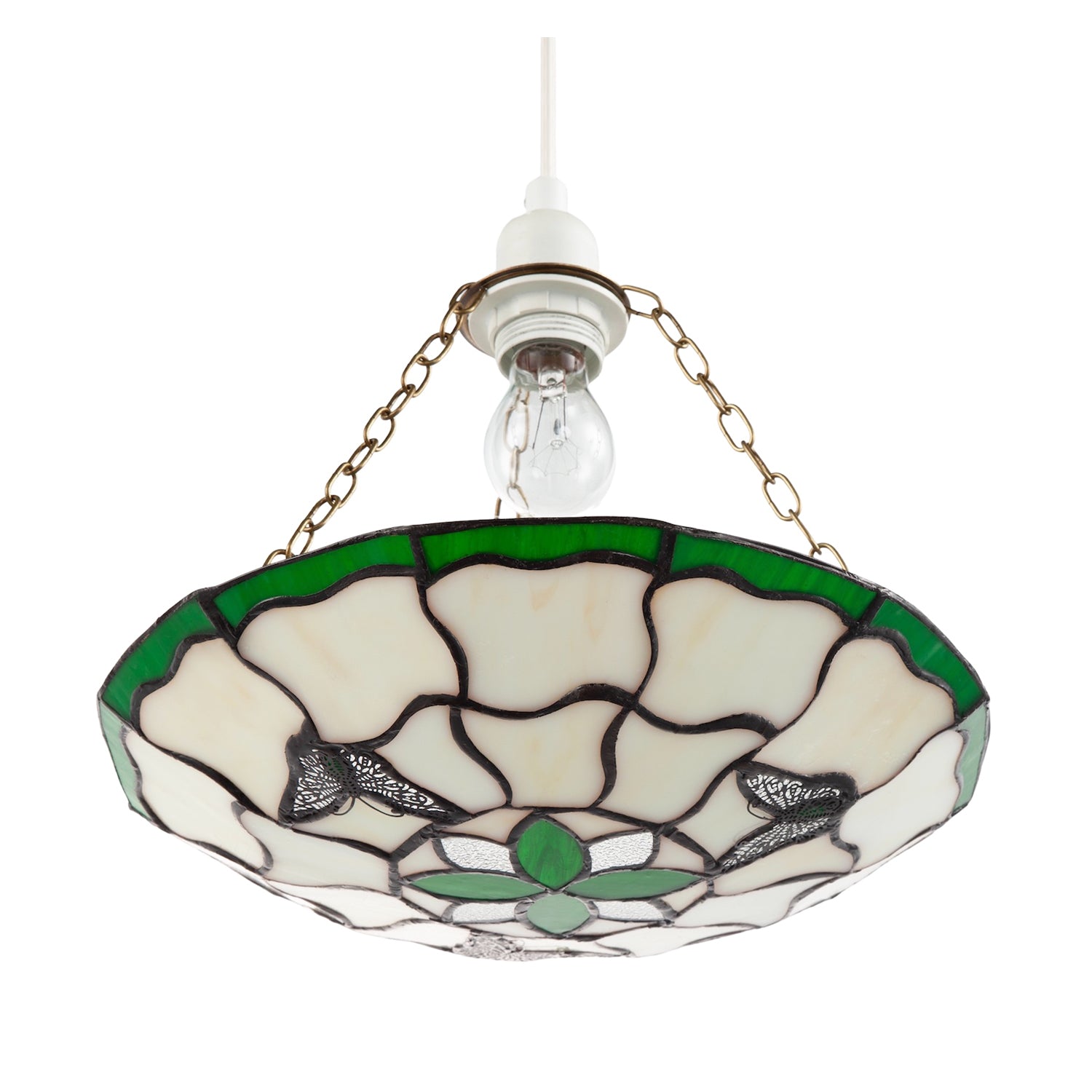 Traditional Butterfly Tiffany Glass Green Pendant Lighting Shade Image 5