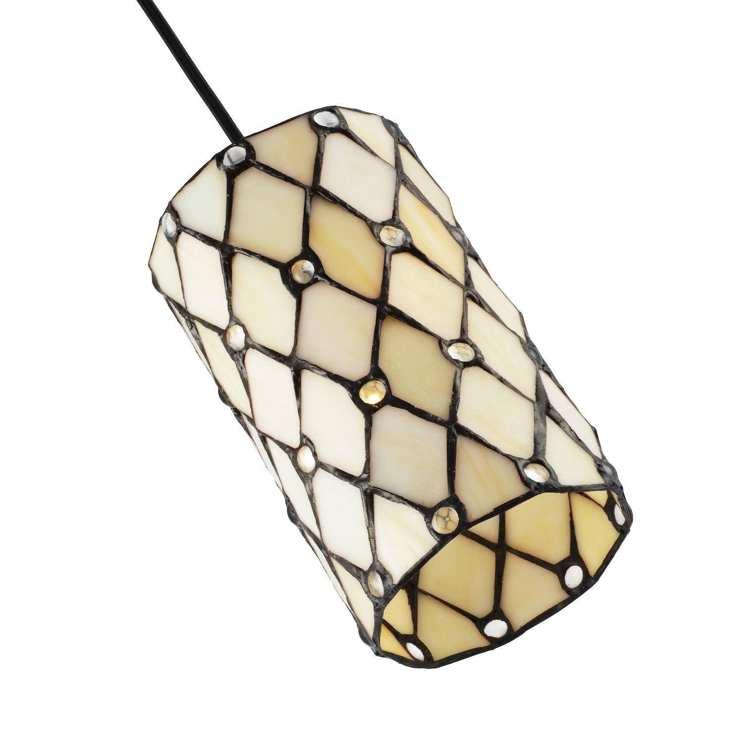 Traditional Cream Amber Tiffany Glass Pendant Lamp Shade with Small Clear Beads Image 5